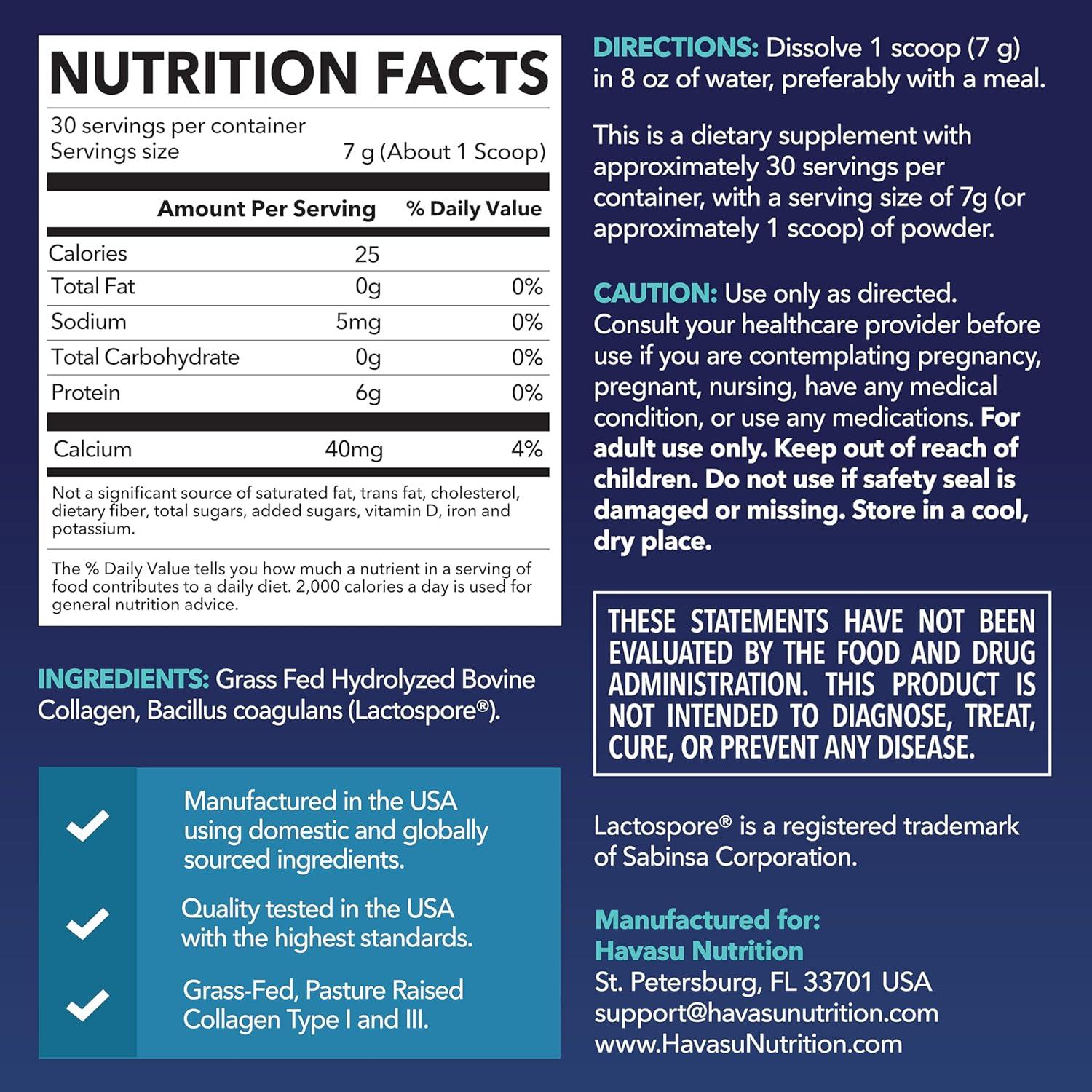 Polvo de Péptidos de Colágeno Havasu 289g - Hidrolizado Tipo I y III