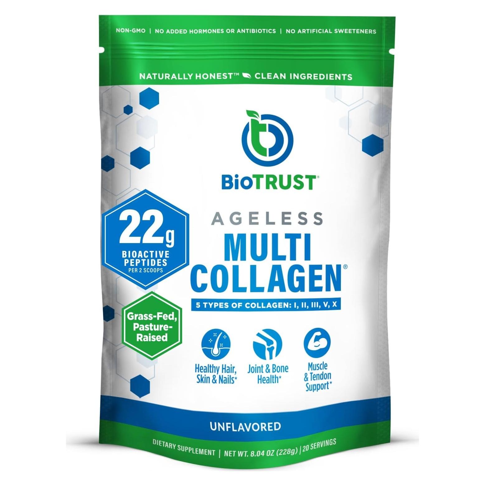 Polvo de Colágeno BioTrust Ageless Multi - 5 Tipos - 20 Porciones