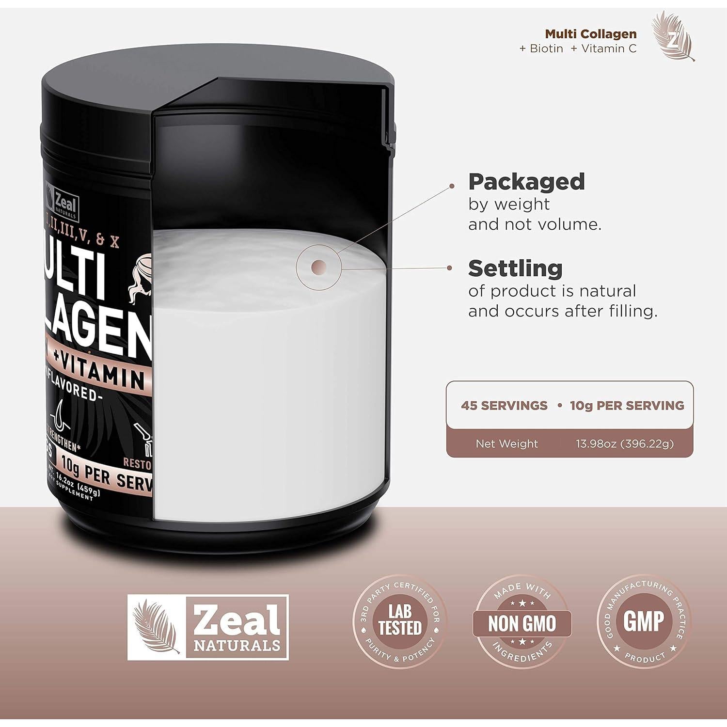 Proteína en Polvo de Colágeno Múltiple Zeal Naturals 450g