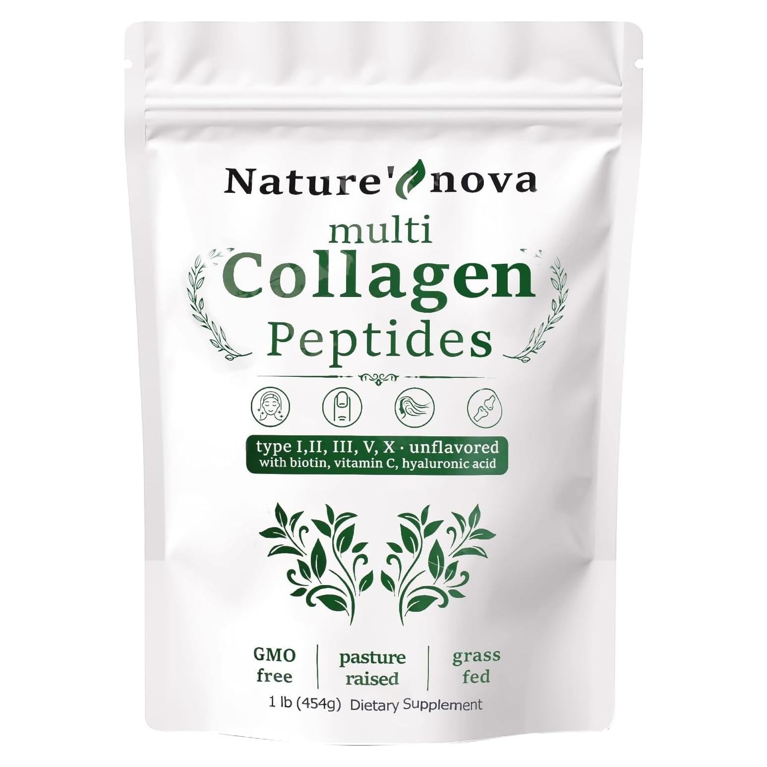 Polvo de Péptidos de Colágeno Múltiple Nature's Nova - Tipo I, II, III, V, X