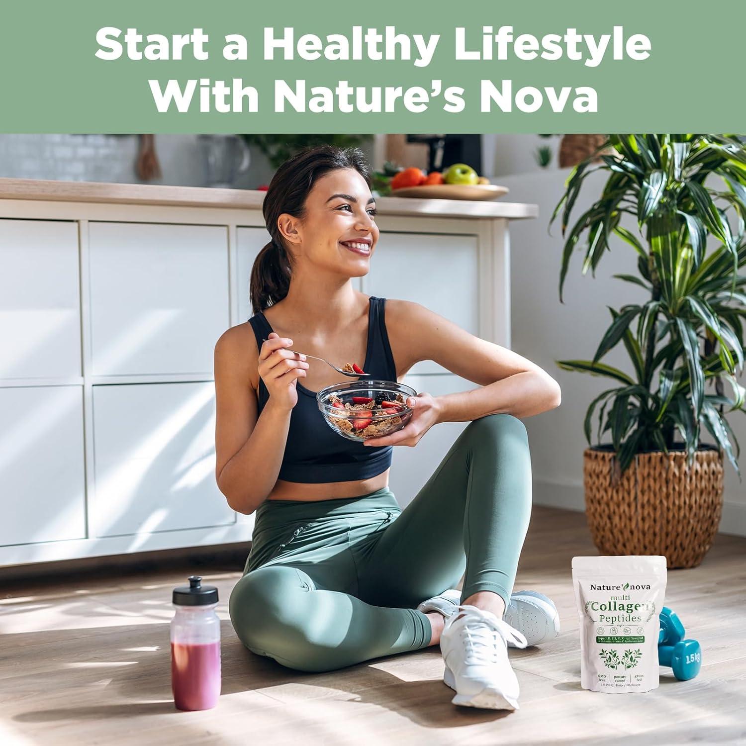 Polvo de Péptidos de Colágeno Múltiple Nature's Nova - Tipo I, II, III, V, X