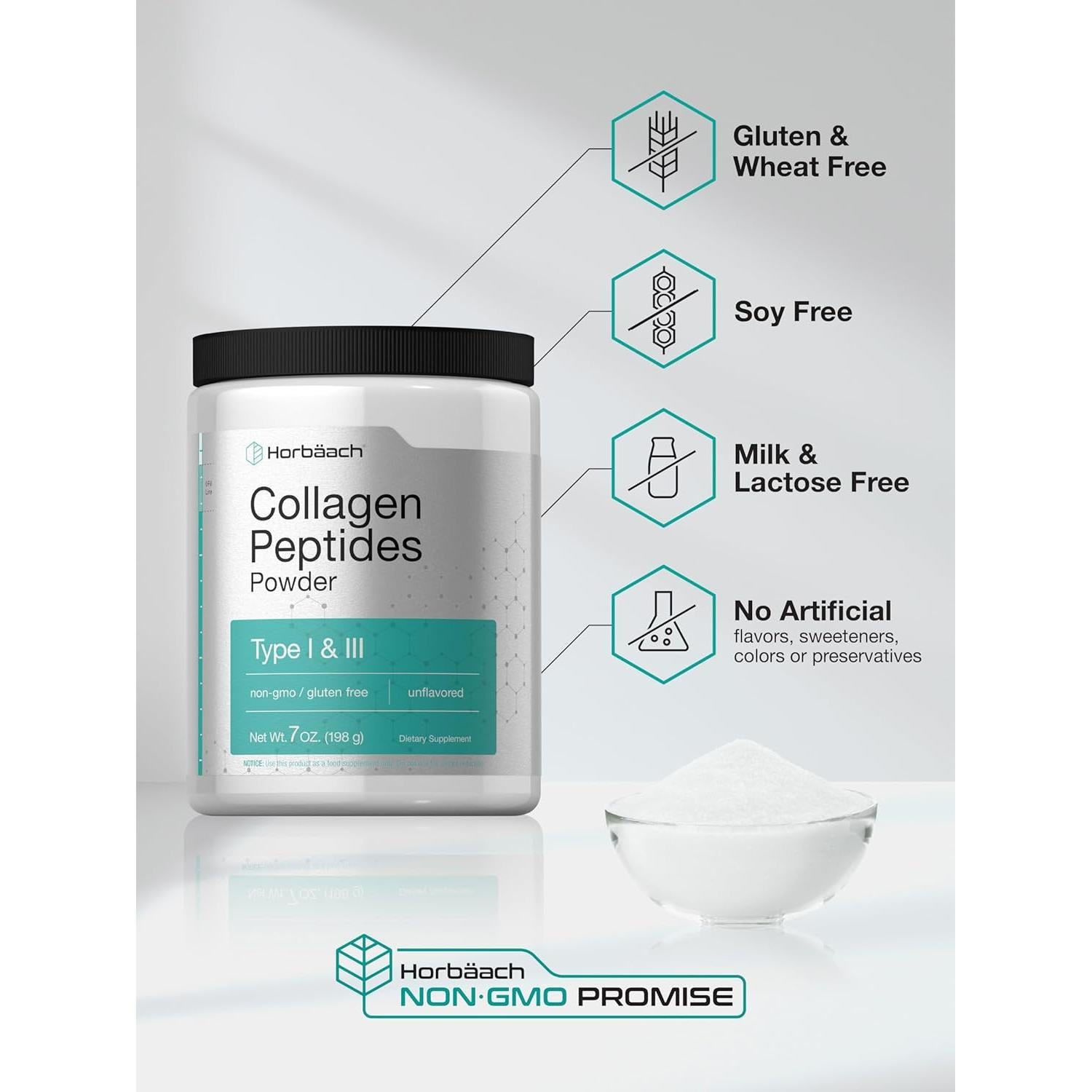 Polvo de Colágeno Horbaach 198g Tipo I y III Sin Sabor
