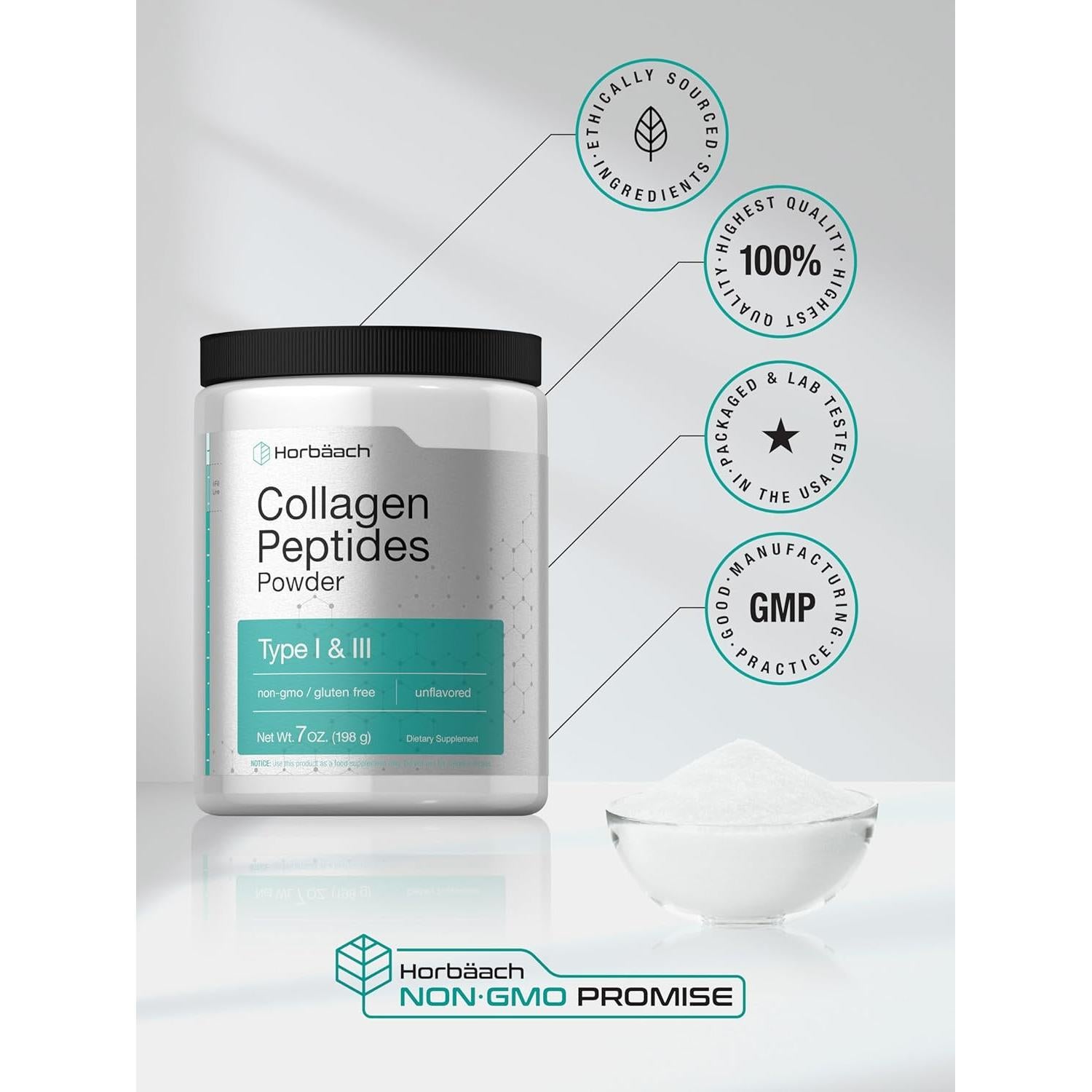 Polvo de Colágeno Horbaach 198g Tipo I y III Sin Sabor