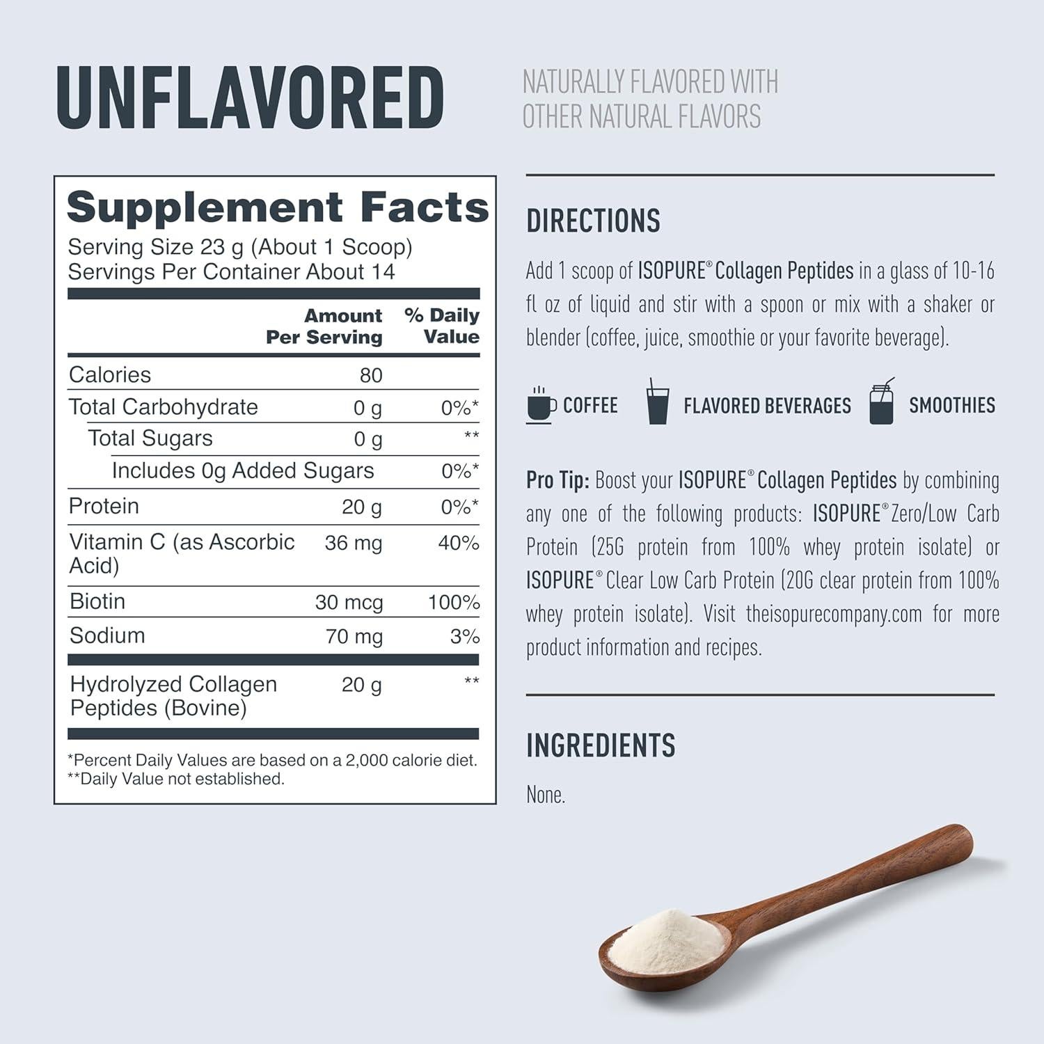 Isopure Colágeno Péptidos Polvo 322g Sin Sabor con Biotina