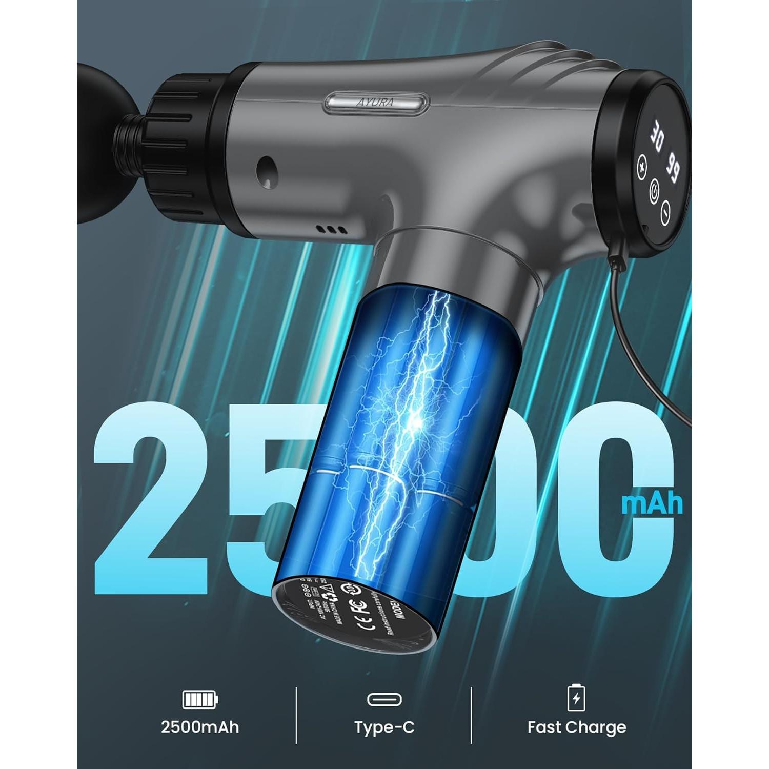 Pistola de Masaje AYURA MG7 Eléctrica 30 Velocidades 6 Cabezas