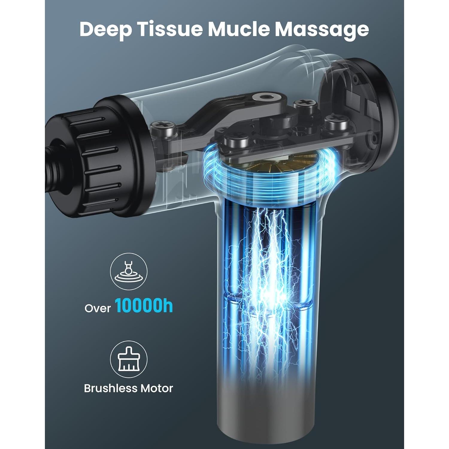 Pistola de Masaje AYURA MG7 Eléctrica 30 Velocidades 6 Cabezas