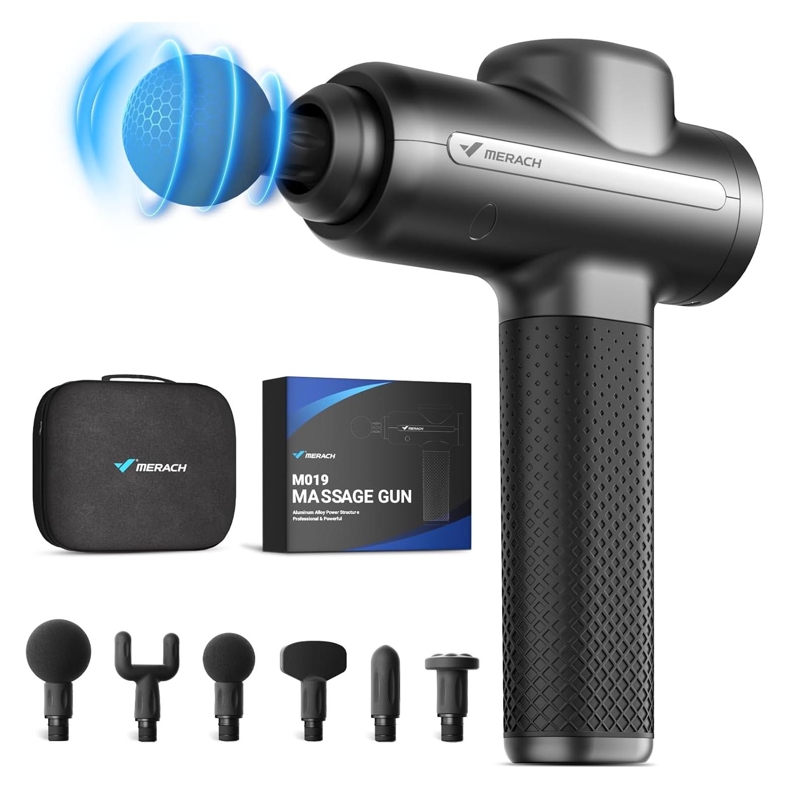 Pistola de Masaje MERACH MR-M019 con 6 Cabezas, Alivio Muscular