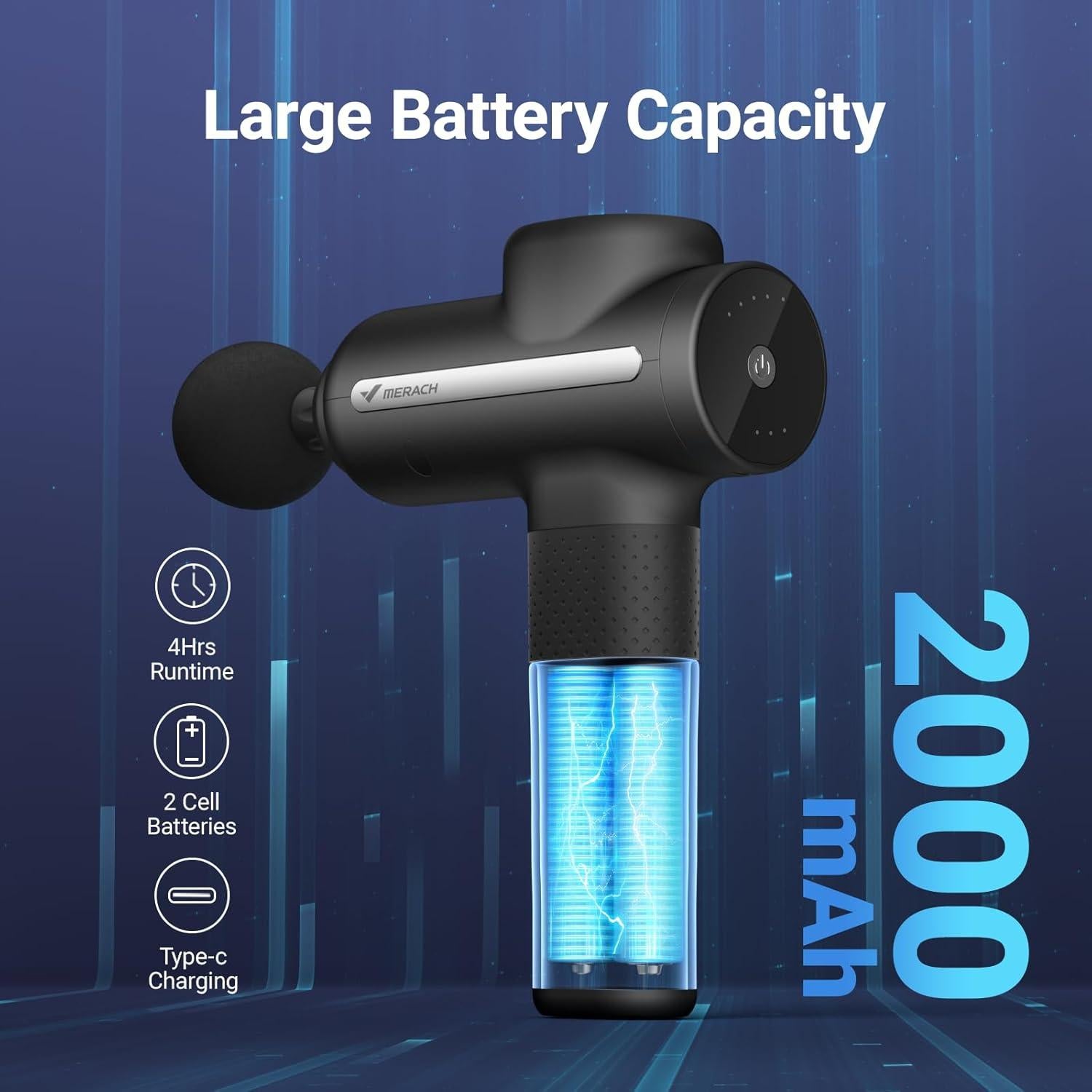 Pistola de Masaje MERACH MR-M019 con 6 Cabezas, Alivio Muscular