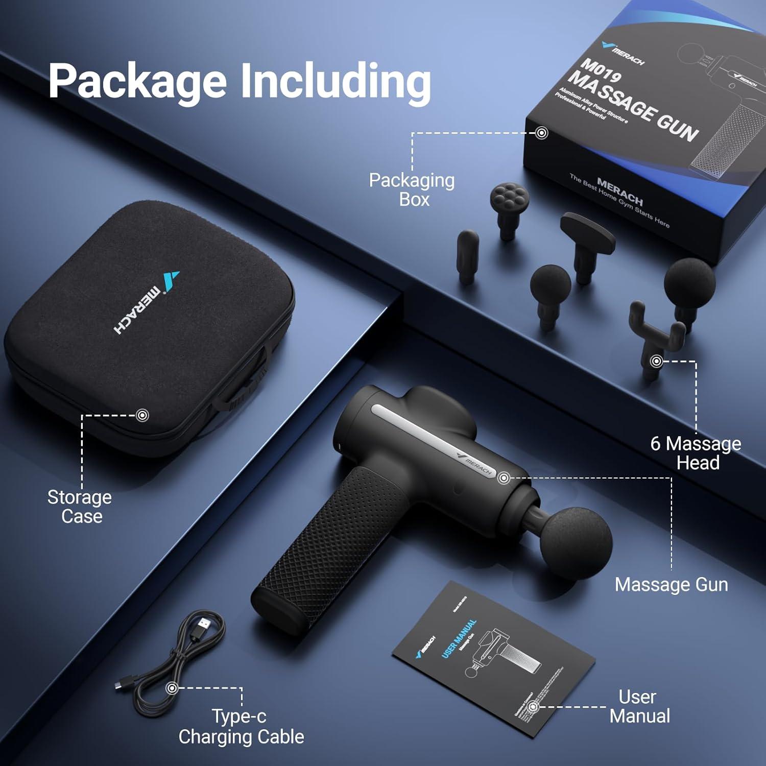 Pistola de Masaje MERACH MR-M019 con 6 Cabezas, Alivio Muscular