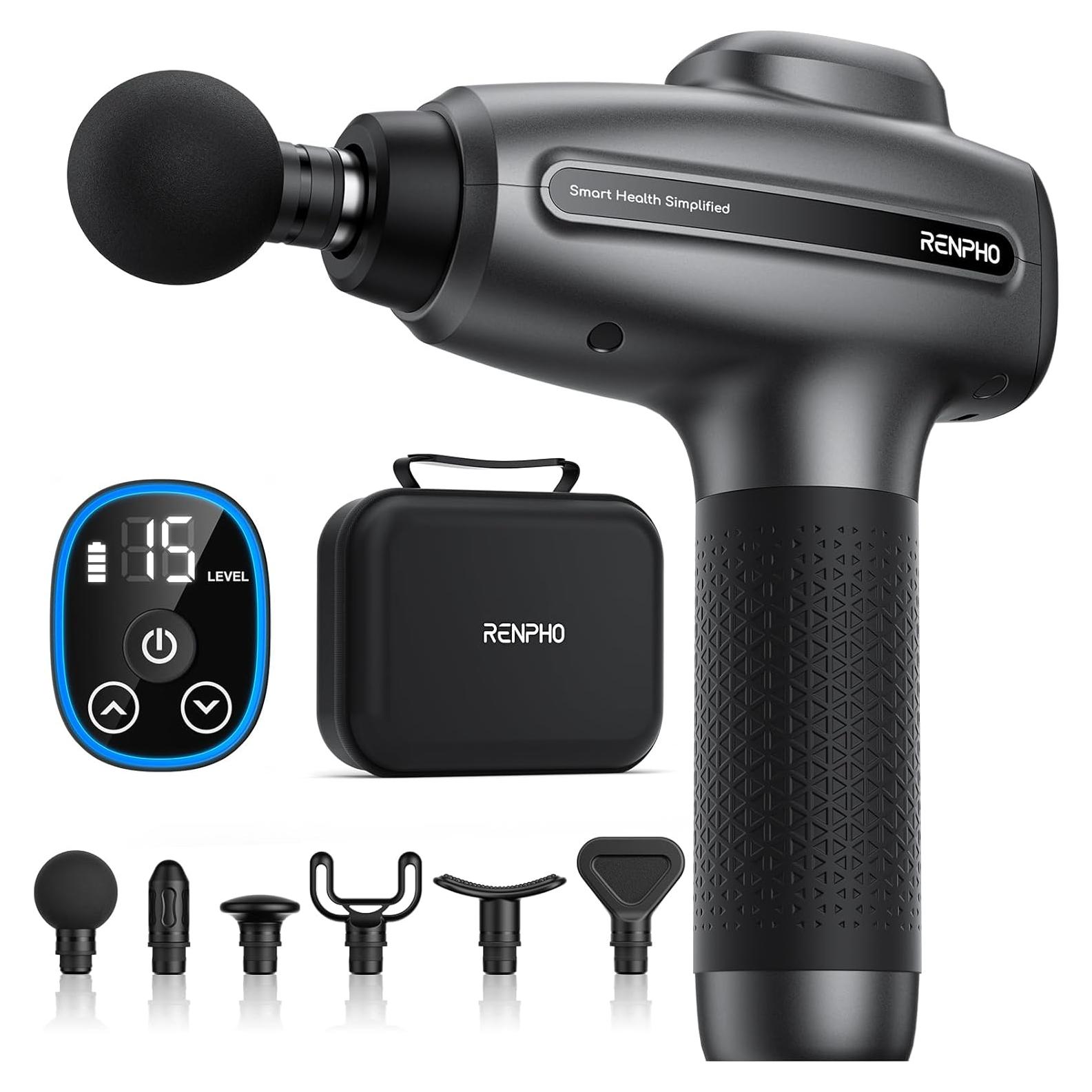Pistola de Masaje RENPHO R-WMG01, 6 Cabezas, 15 Velocidades
