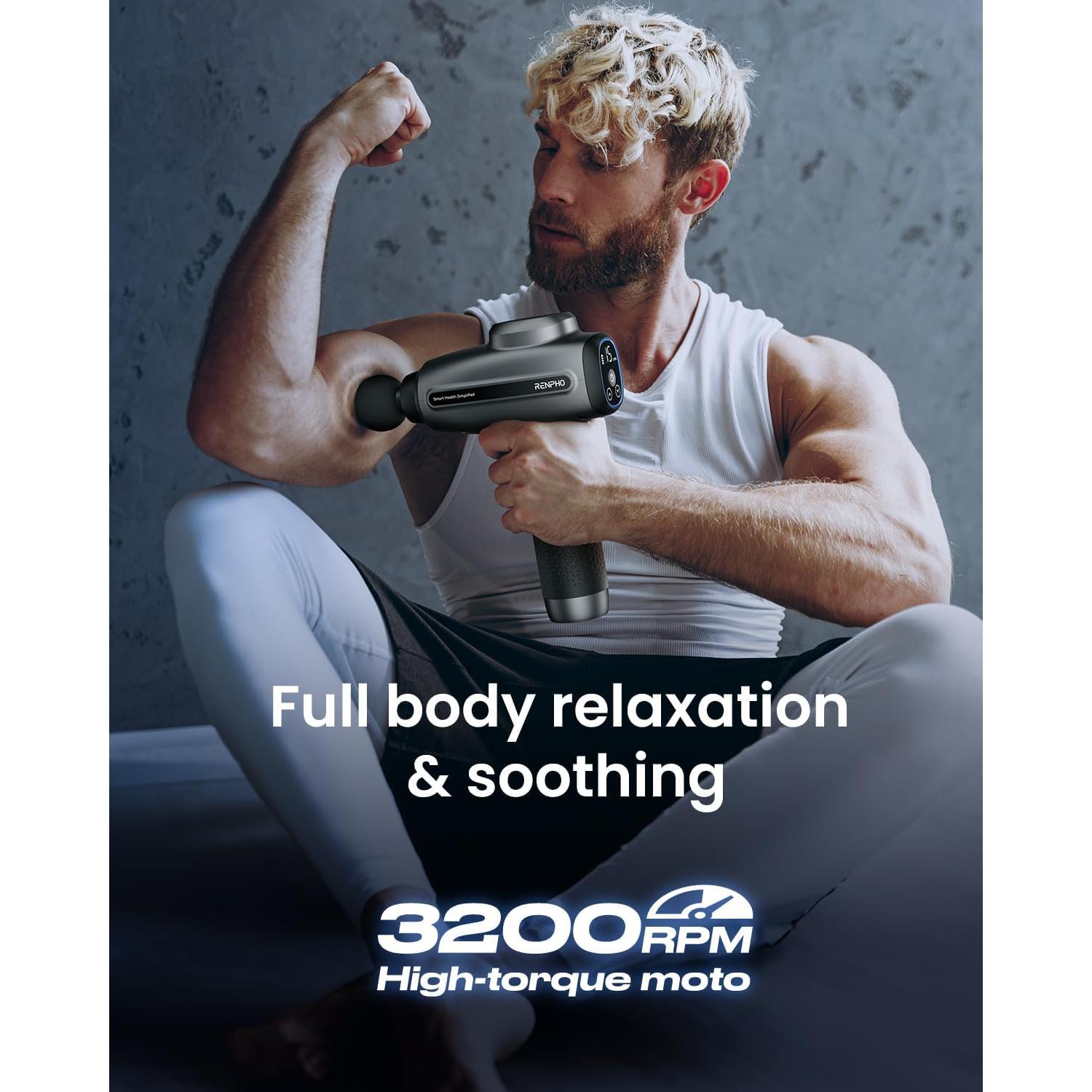 Pistola de Masaje RENPHO R-WMG01, 6 Cabezas, 15 Velocidades