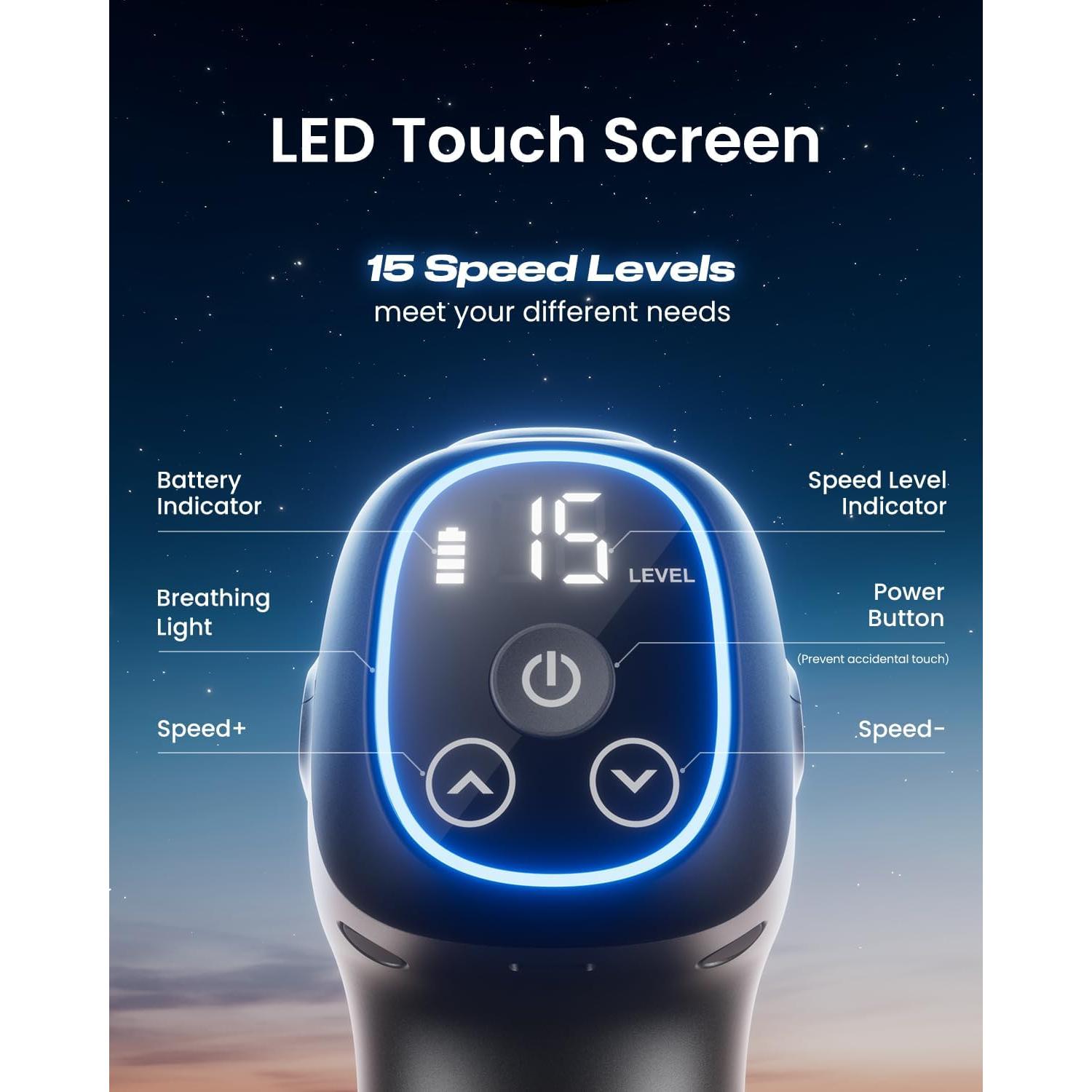 Pistola de Masaje RENPHO R-WMG01, 6 Cabezas, 15 Velocidades