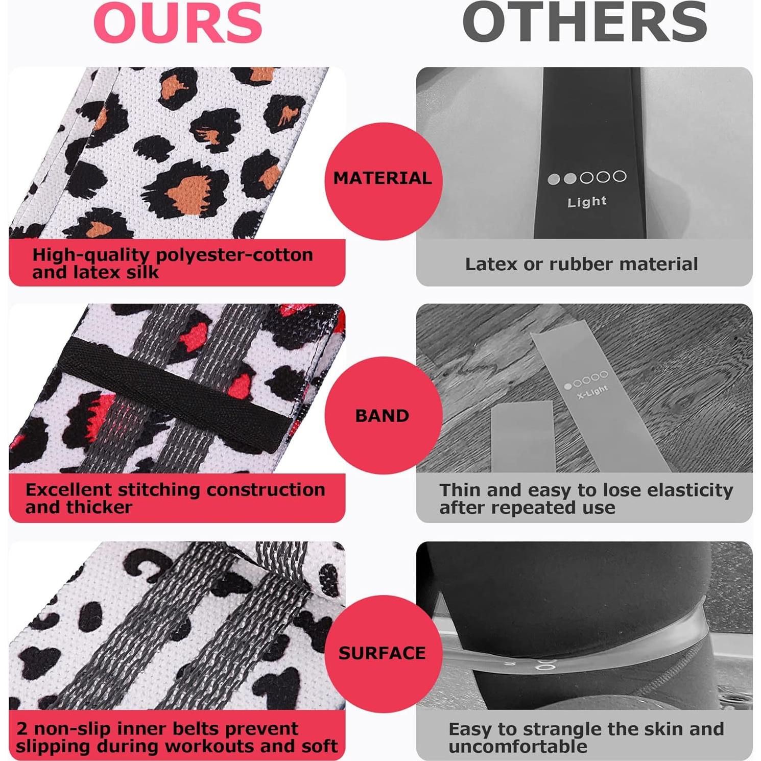 Bandas de Glúteos KRIXAM - 3 Niveles de Resistencia - Estampado Leopardo