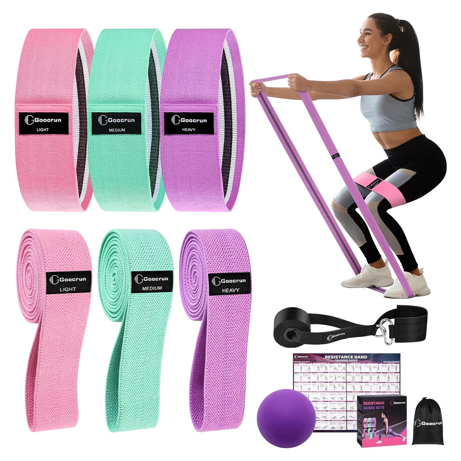 Bandas de Resistencia de Tela Goocrun - 3 Niveles + Pelota Yoga