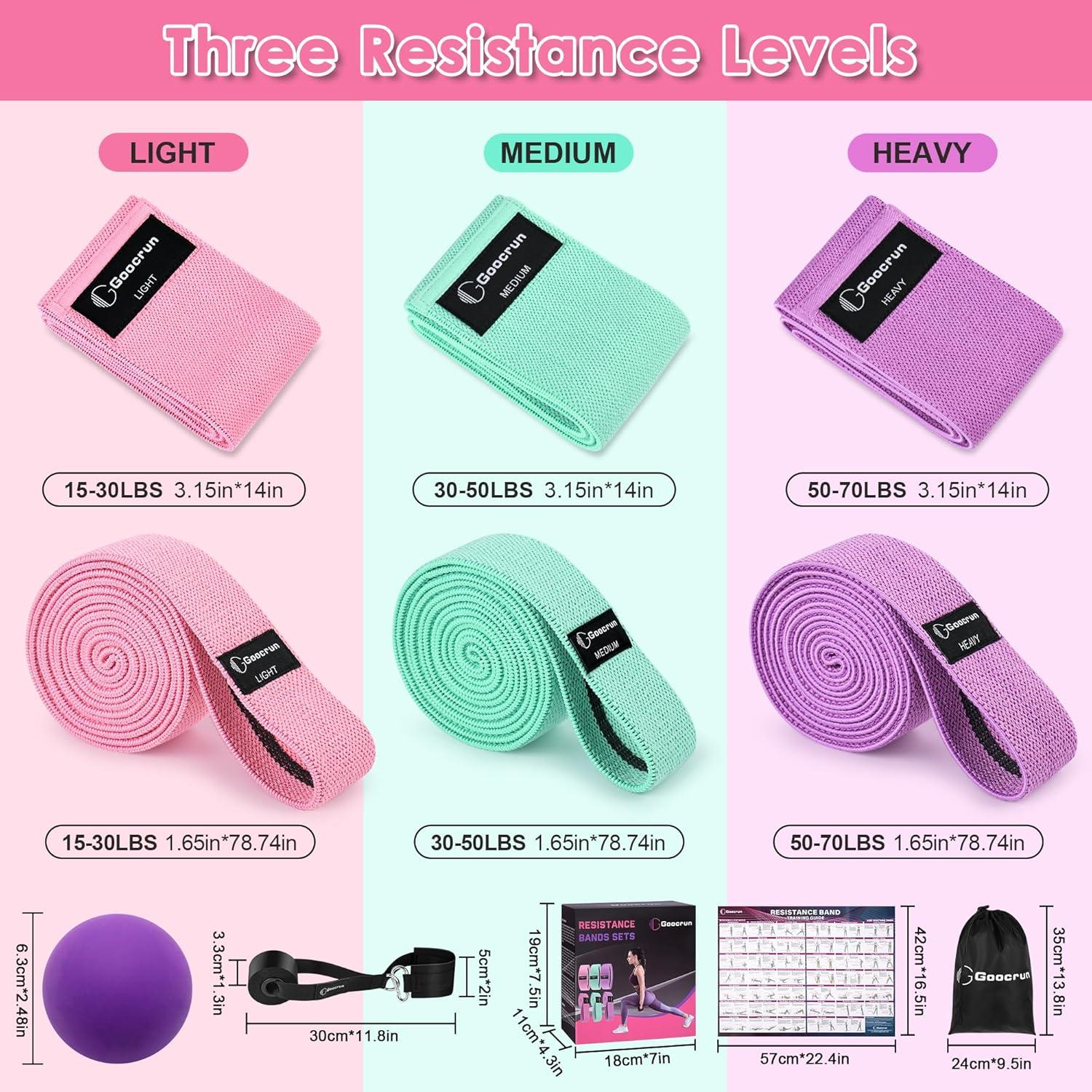 Bandas de Resistencia de Tela Goocrun - 3 Niveles + Pelota Yoga