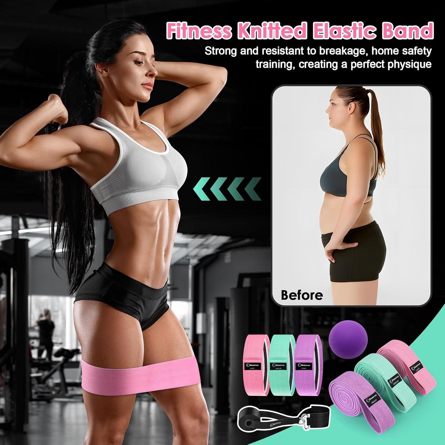 Bandas de Resistencia de Tela Goocrun - 3 Niveles + Pelota Yoga