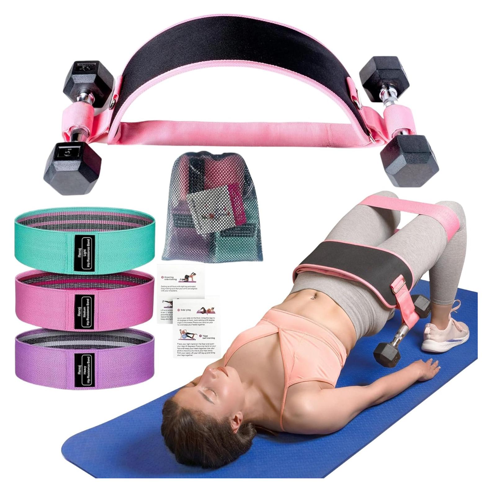 Cinturón de Hip Thrust Mingle Negro-Rosa + 3 Bandas Resistencia