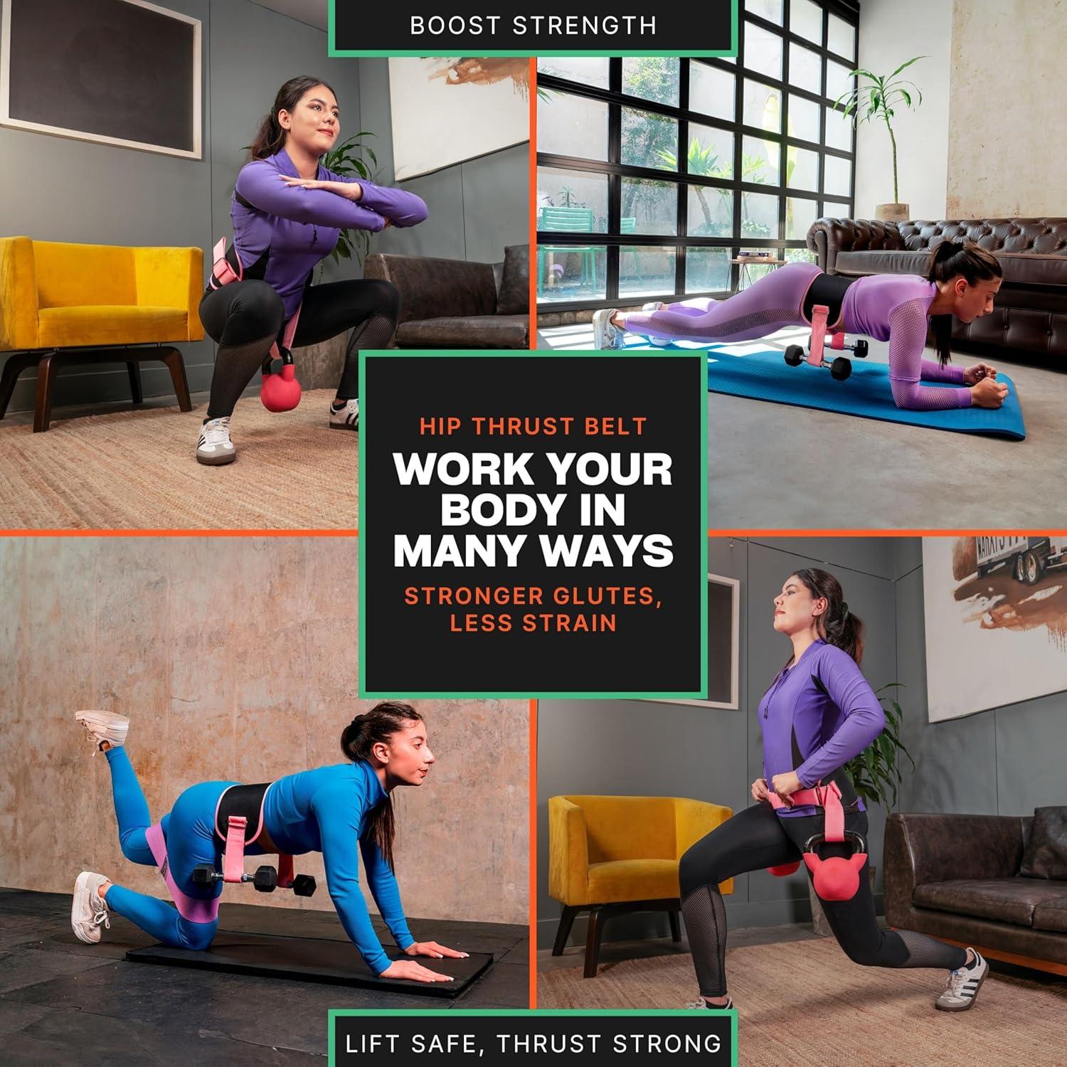 Cinturón de Hip Thrust Mingle Negro-Rosa + 3 Bandas Resistencia