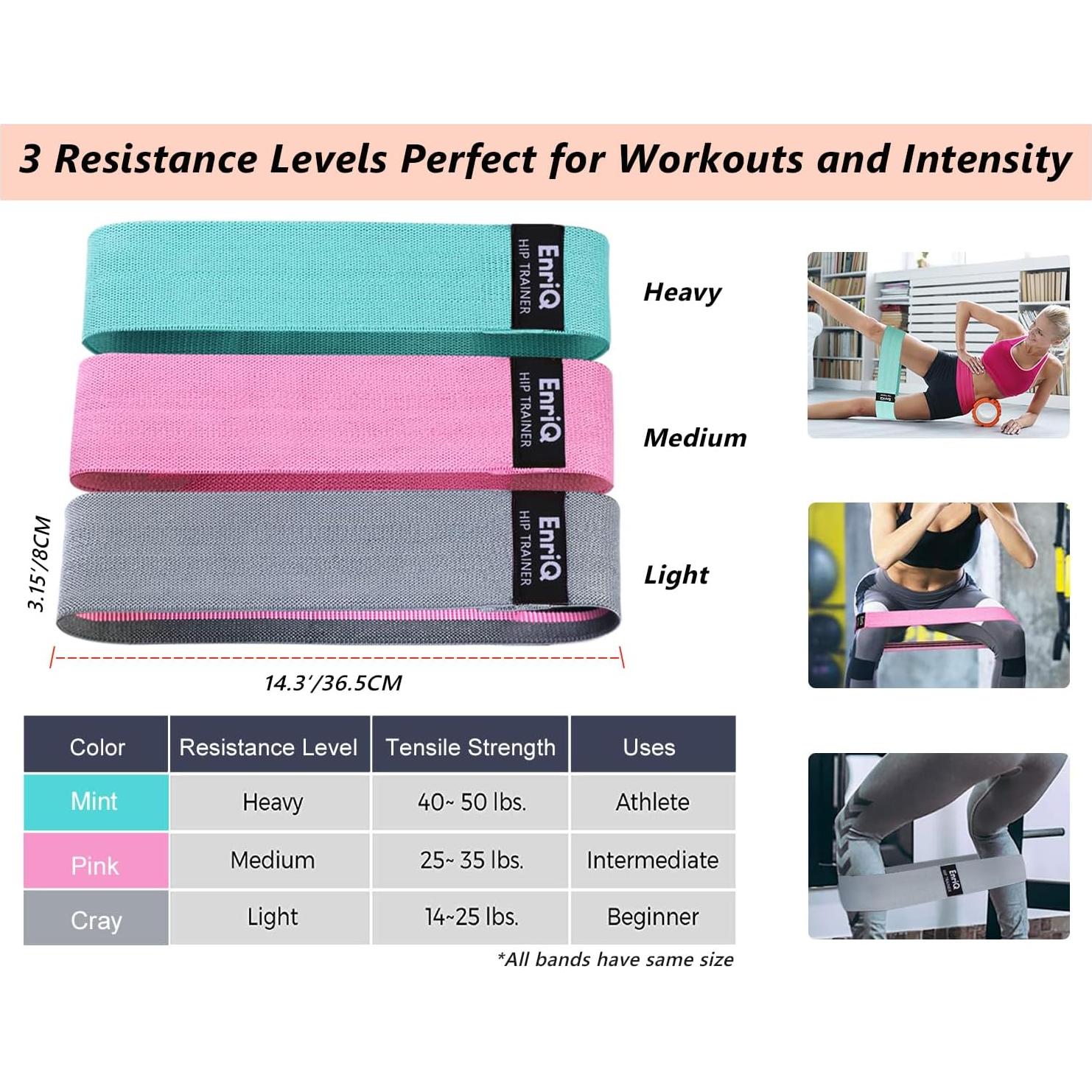 Bandas de Resistencia EnriQ para Glúteos y Piernas - 3 Unidades