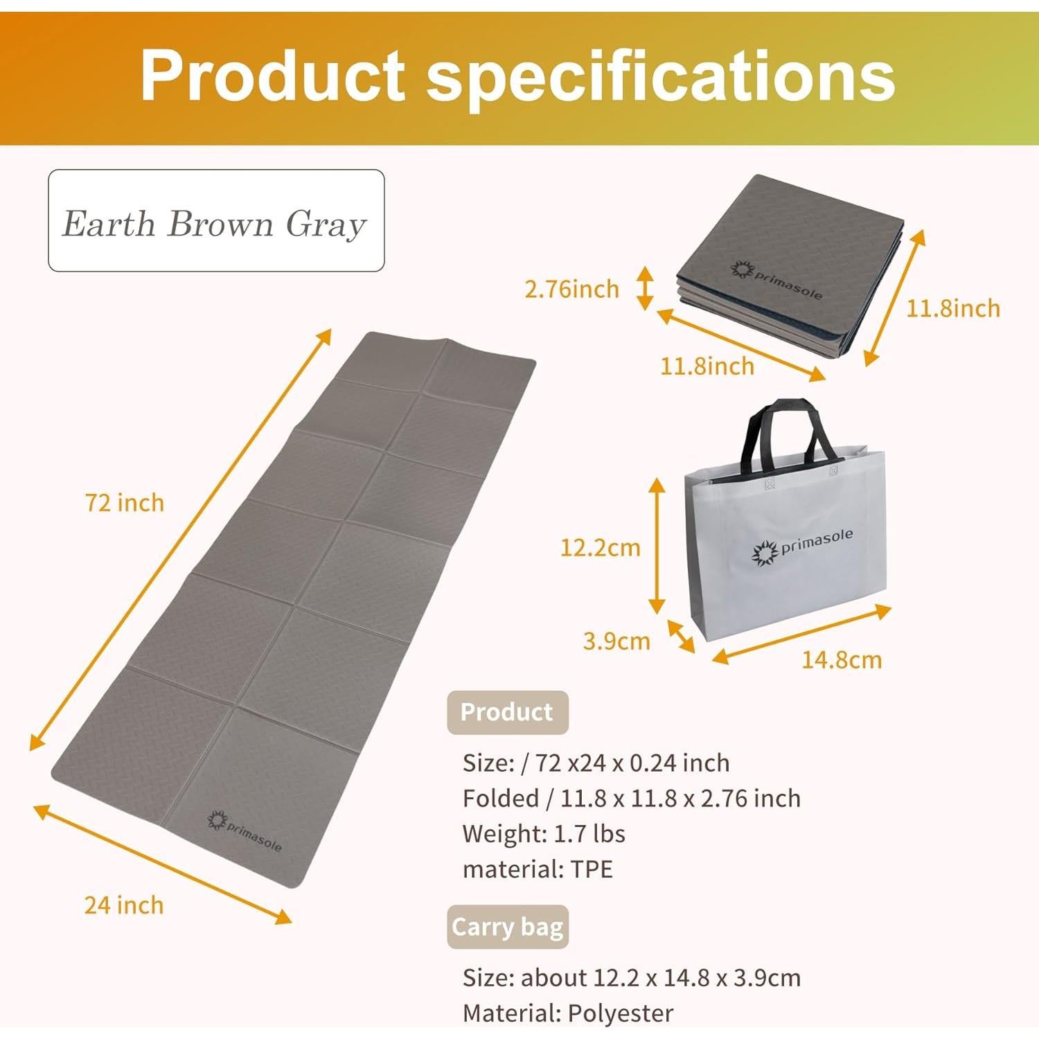 Mat de Yoga Plegable Primasole TPE Antideslizante 182x61cm