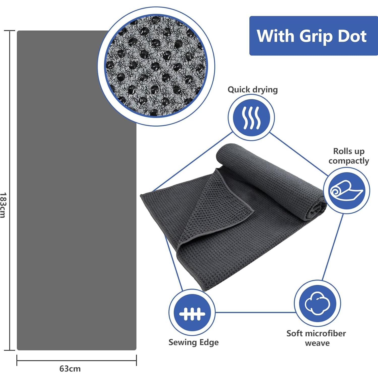 Toalla de Yoga Antideslizante Vnoss Gris 180x63cm Microfibra