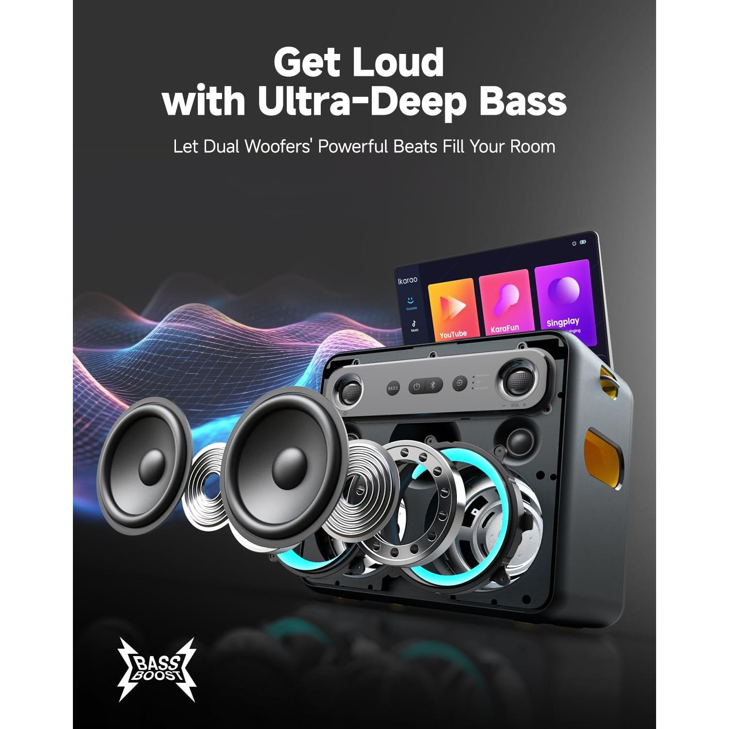 Máquina de Karaoke Ikarao Break X2 300W 2 Micrófonos