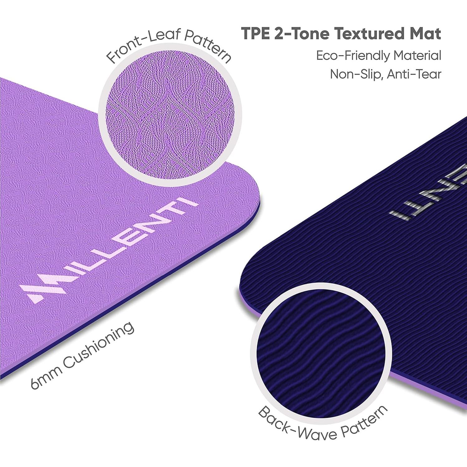 Alfombrilla de Yoga Millenti 6mm Antideslizante TPE Púrpura