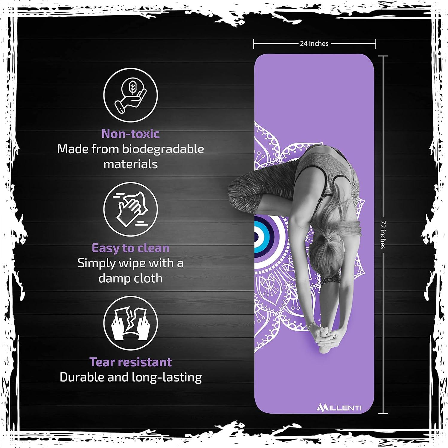 Alfombrilla de Yoga Millenti 6mm Antideslizante TPE Púrpura