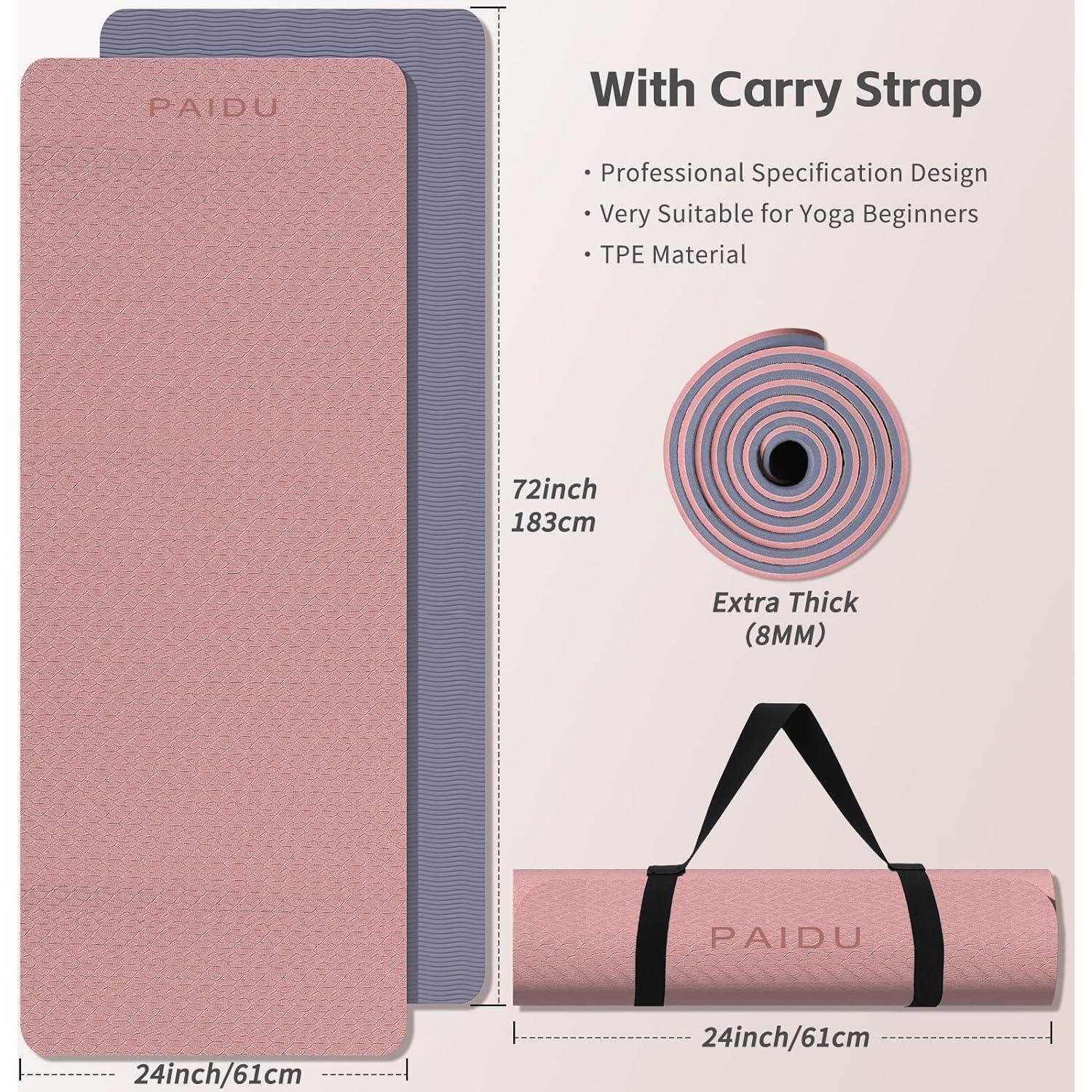 Alfombrilla de Yoga PAIDU 183x61cm 8mm Antideslizante TPE
