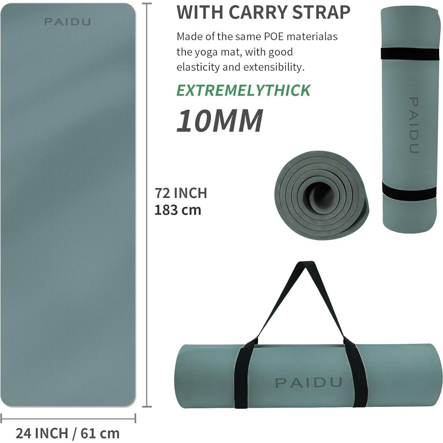 Alfombrilla de Yoga Antideslizante PAIDU 10mm Verde y Gris