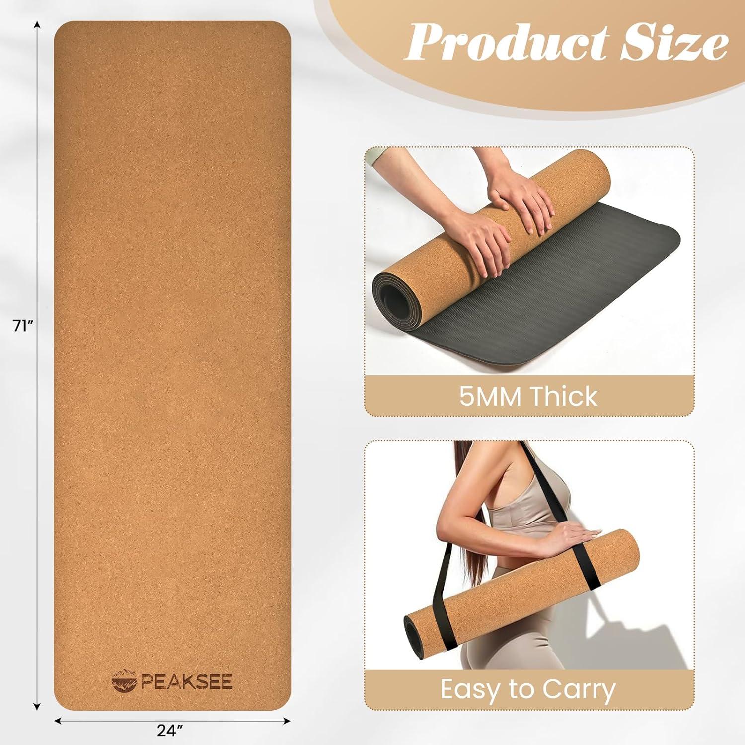 Alfombrilla de Yoga de Corcho Peaksee Antideslizante 182x61cm