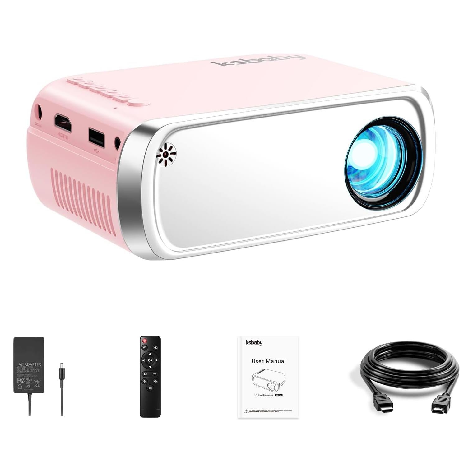 Mini Proyector Portátil Ksbaby VF270 Rosa Claro HDMI USB