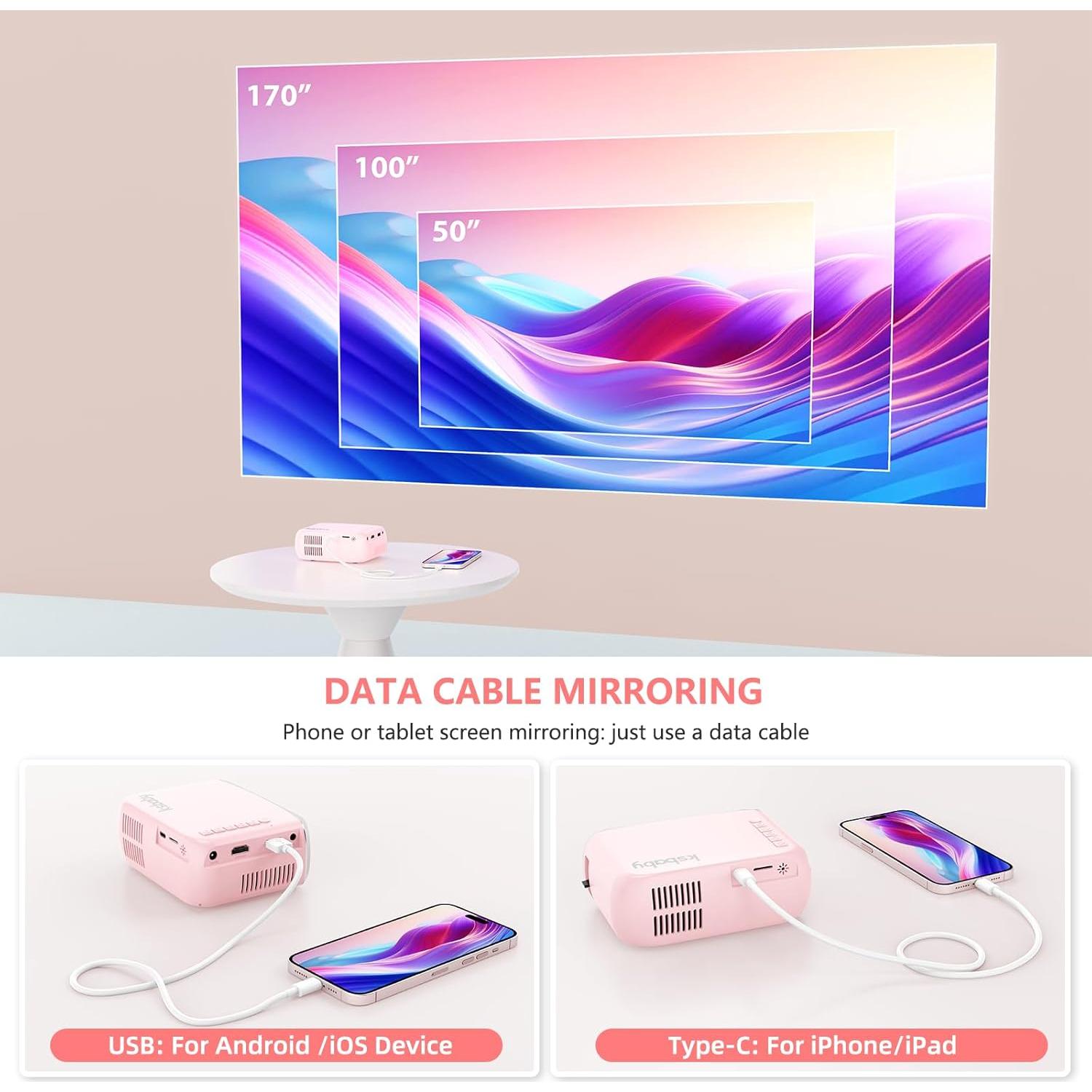 Mini Proyector Portátil Ksbaby VF270 Rosa Claro HDMI USB