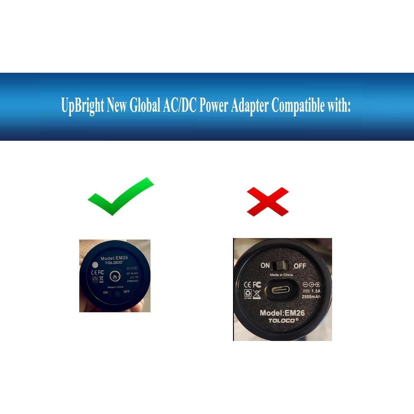 Adaptador AC/DC UpBright 24V para Pistola de Masaje TOLOCO T11 Pro