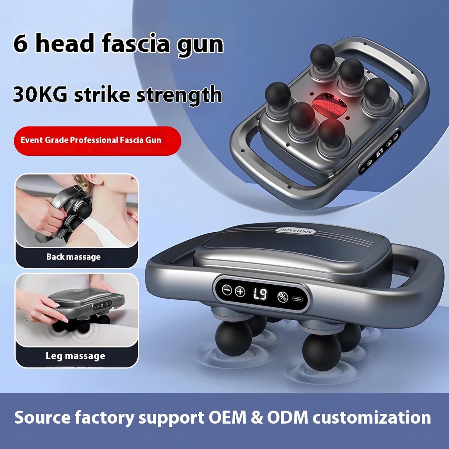 Pistola de Masaje SPLAKER 6 Cabezas 9 Modos 9 Niveles Alivio Muscular