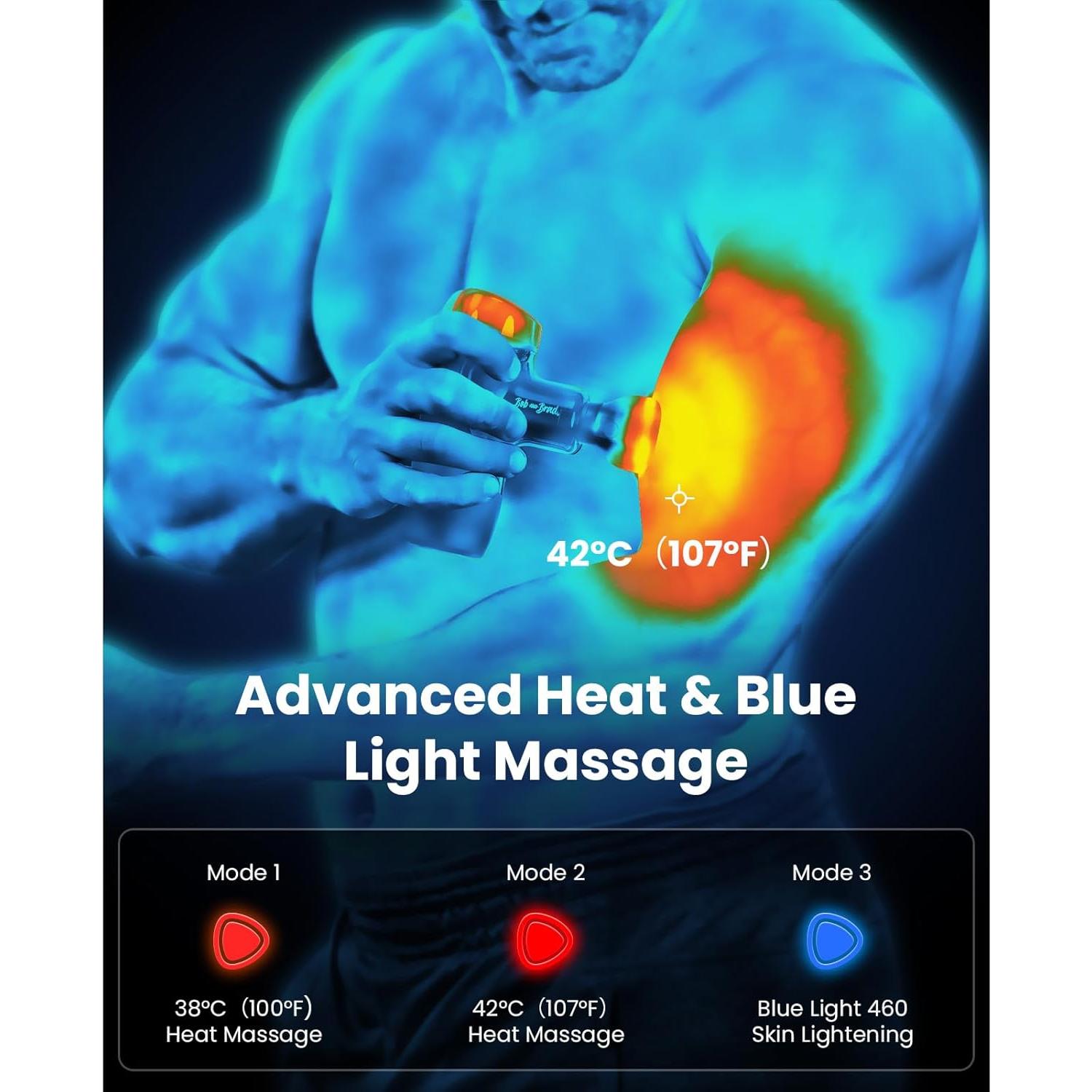 Pistola de Masaje BOB Y BRAD M7 Plus con Calor y Luz Azul