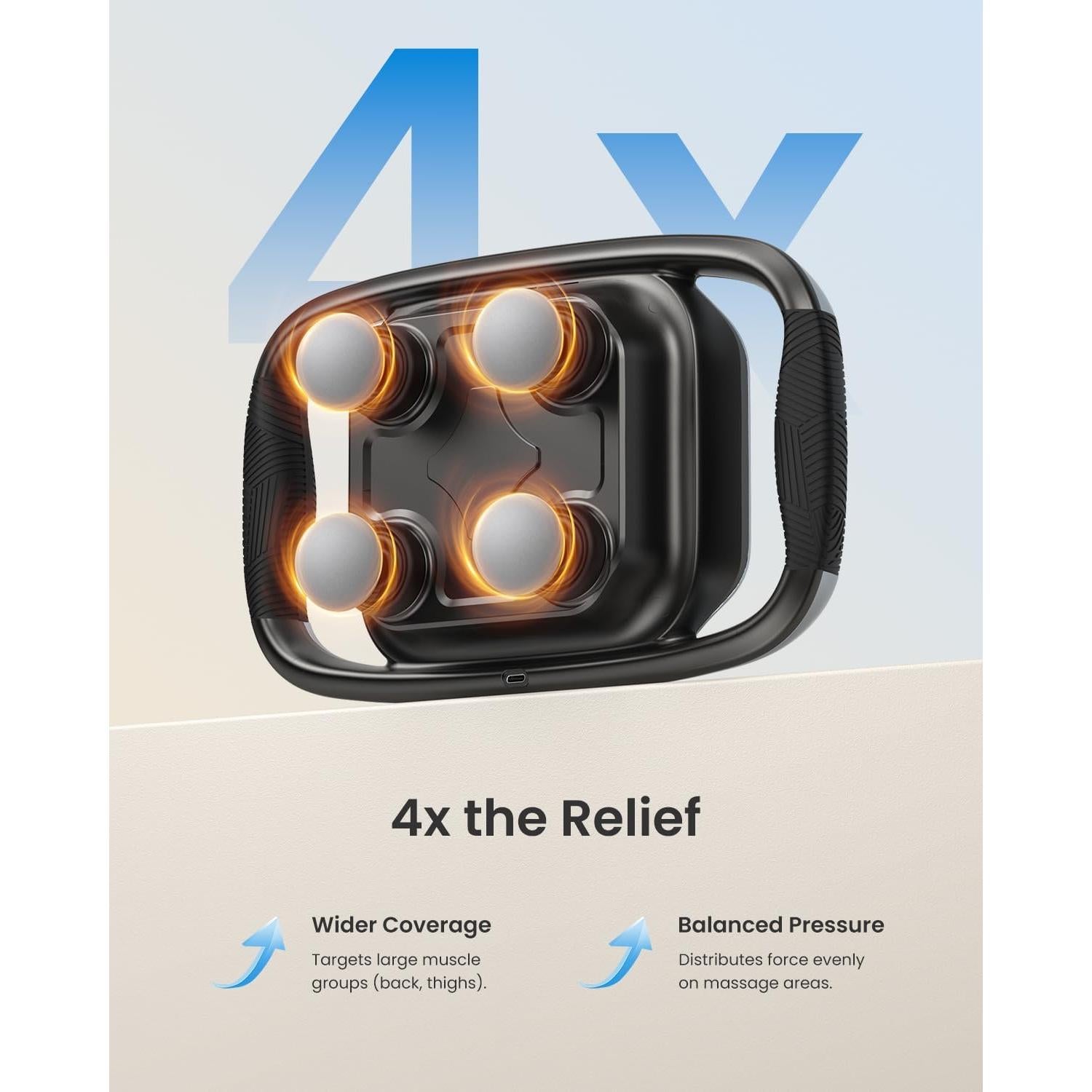 Pistola de Masaje RENPHO PUK-R-WMG11-GY, 4 Cabezas, 12V