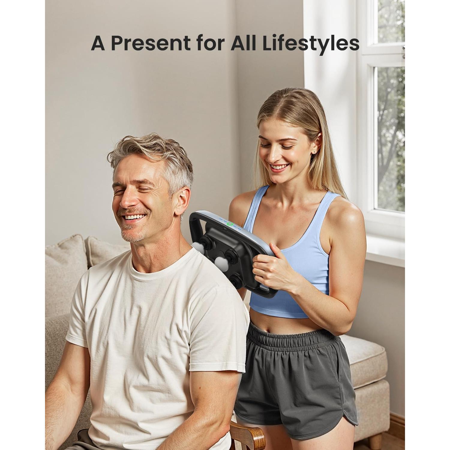 Pistola de Masaje RENPHO PUK-R-WMG11-GY, 4 Cabezas, 12V