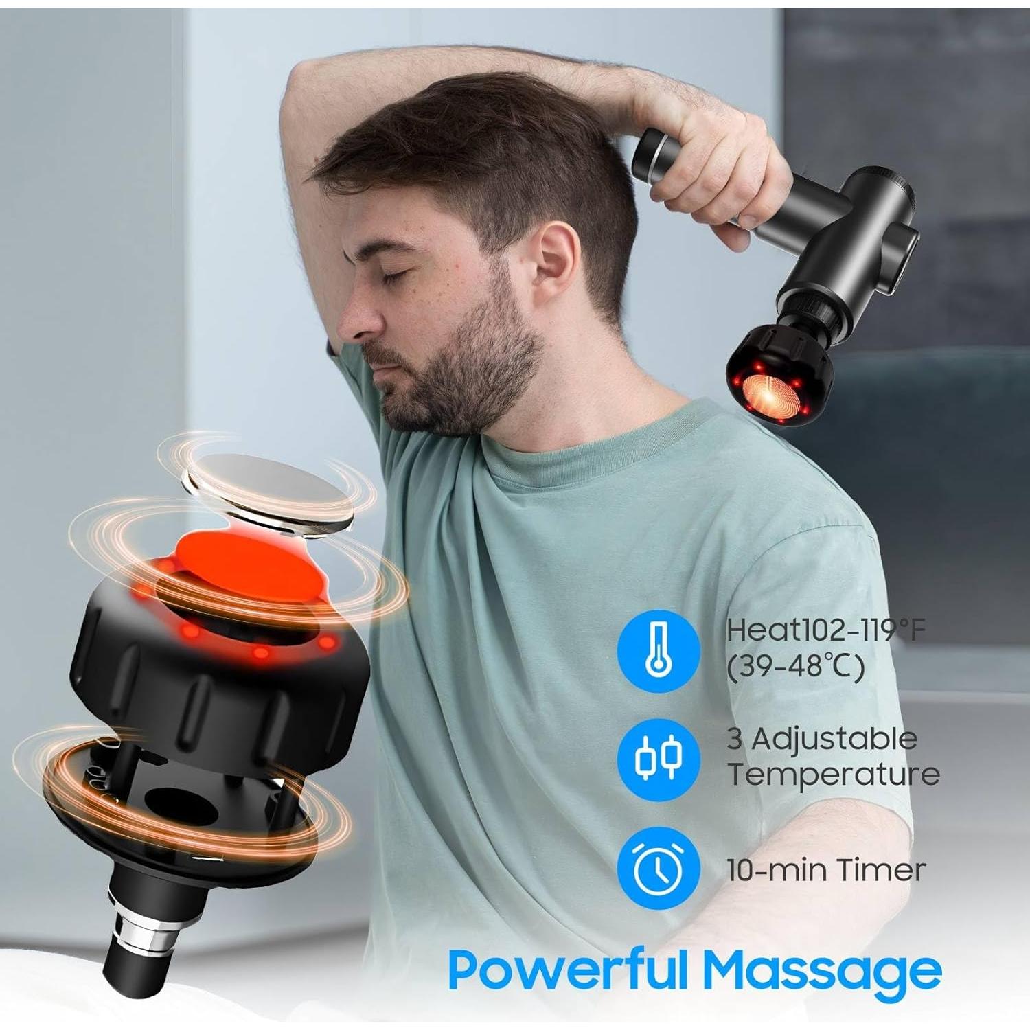 Pistola de Masaje JOYSUWERUN QR-8UQM-Z3Y9 con Calor y 9 Cabezas