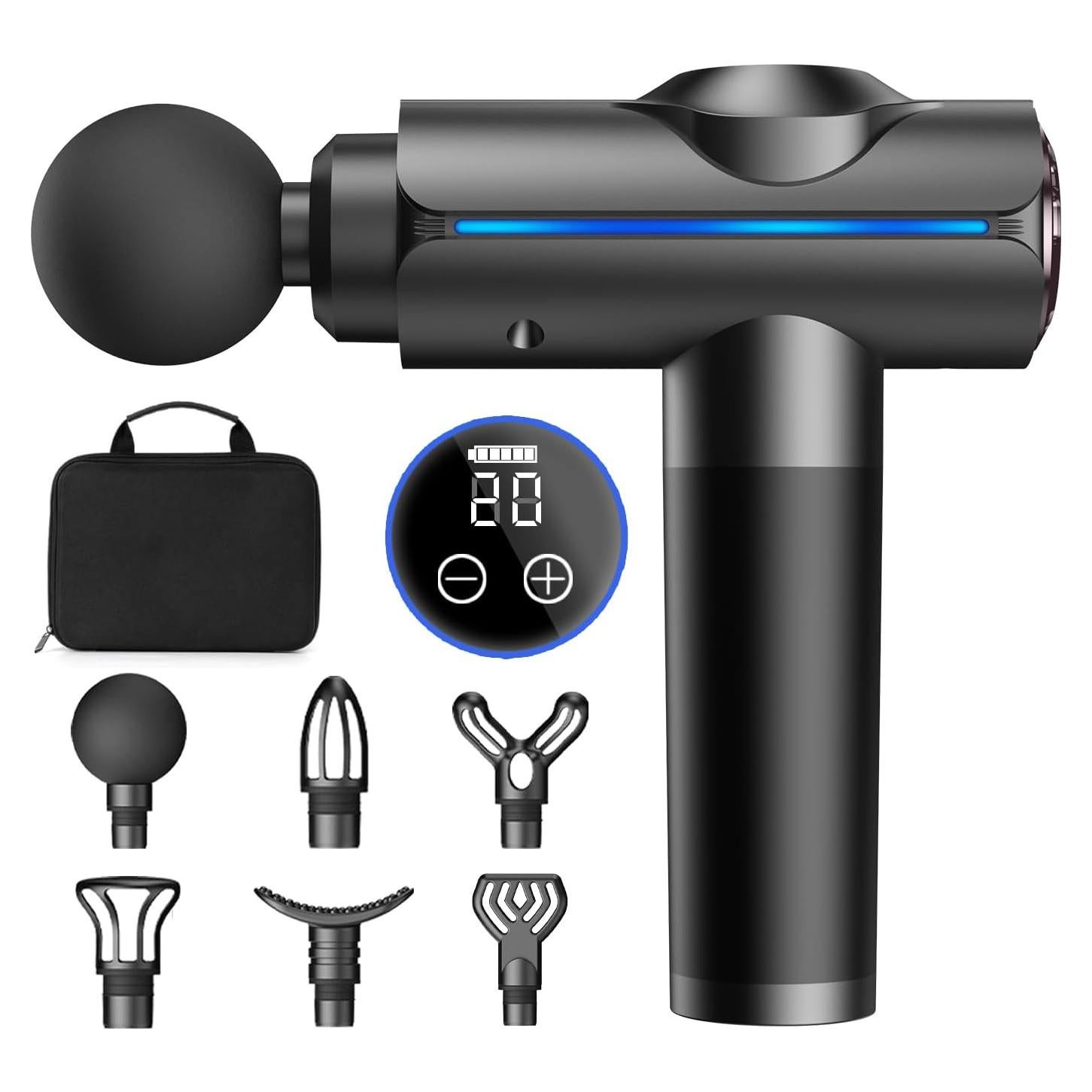 Pistola de Masaje ZEOEZHBI Eléctrica 20 Velocidades LED Gris