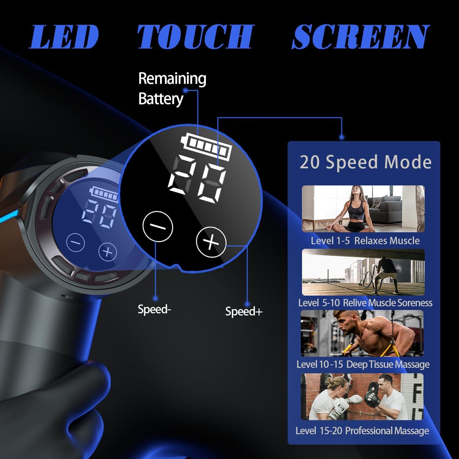 Pistola de Masaje ZEOEZHBI Eléctrica 20 Velocidades LED Gris