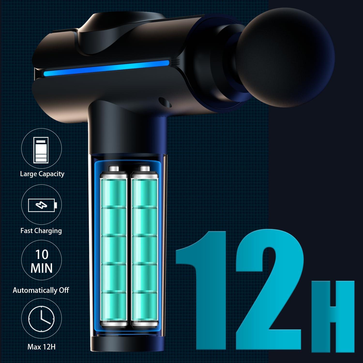 Pistola de Masaje ZEOEZHBI Eléctrica 20 Velocidades LED Gris