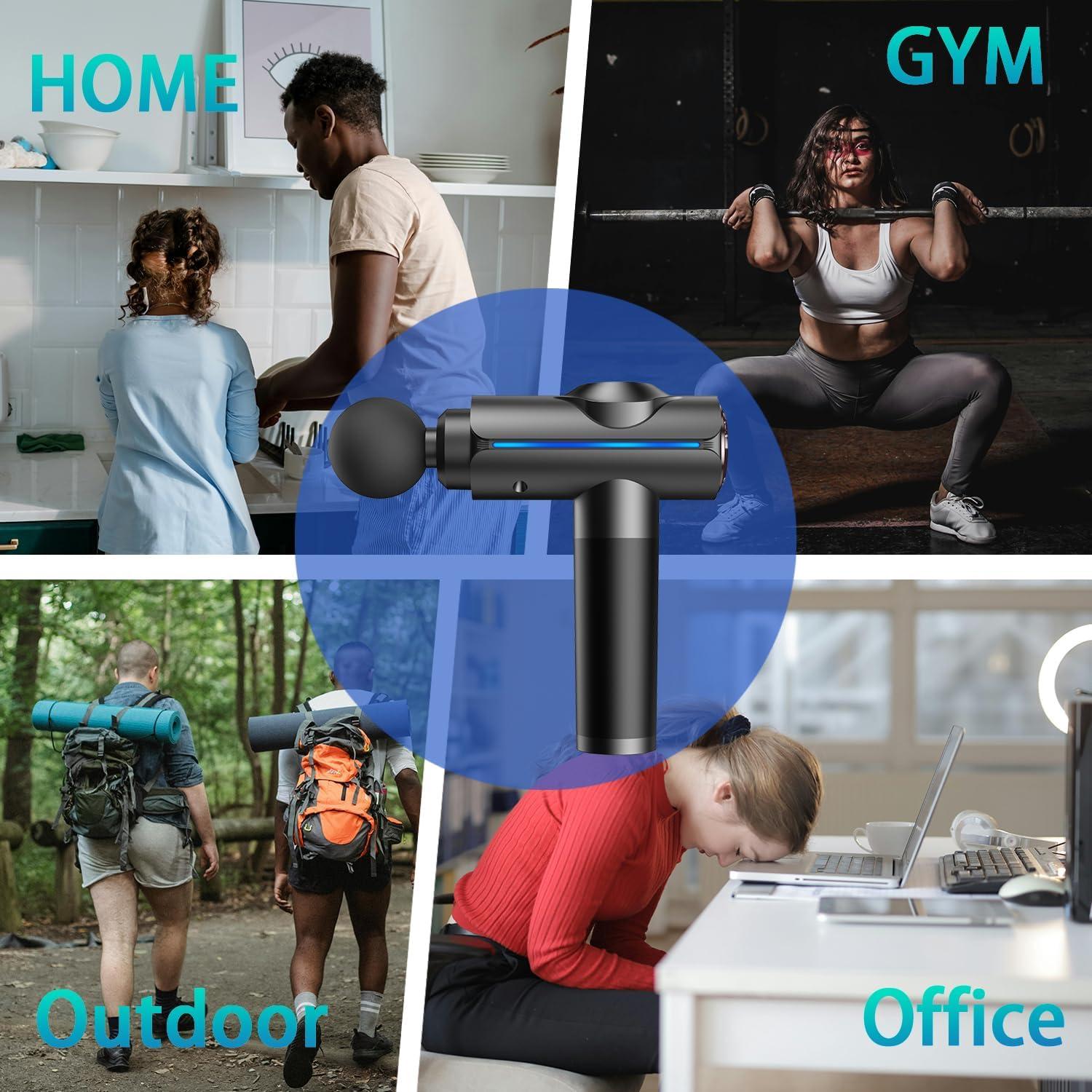 Pistola de Masaje ZEOEZHBI Eléctrica 20 Velocidades LED Gris