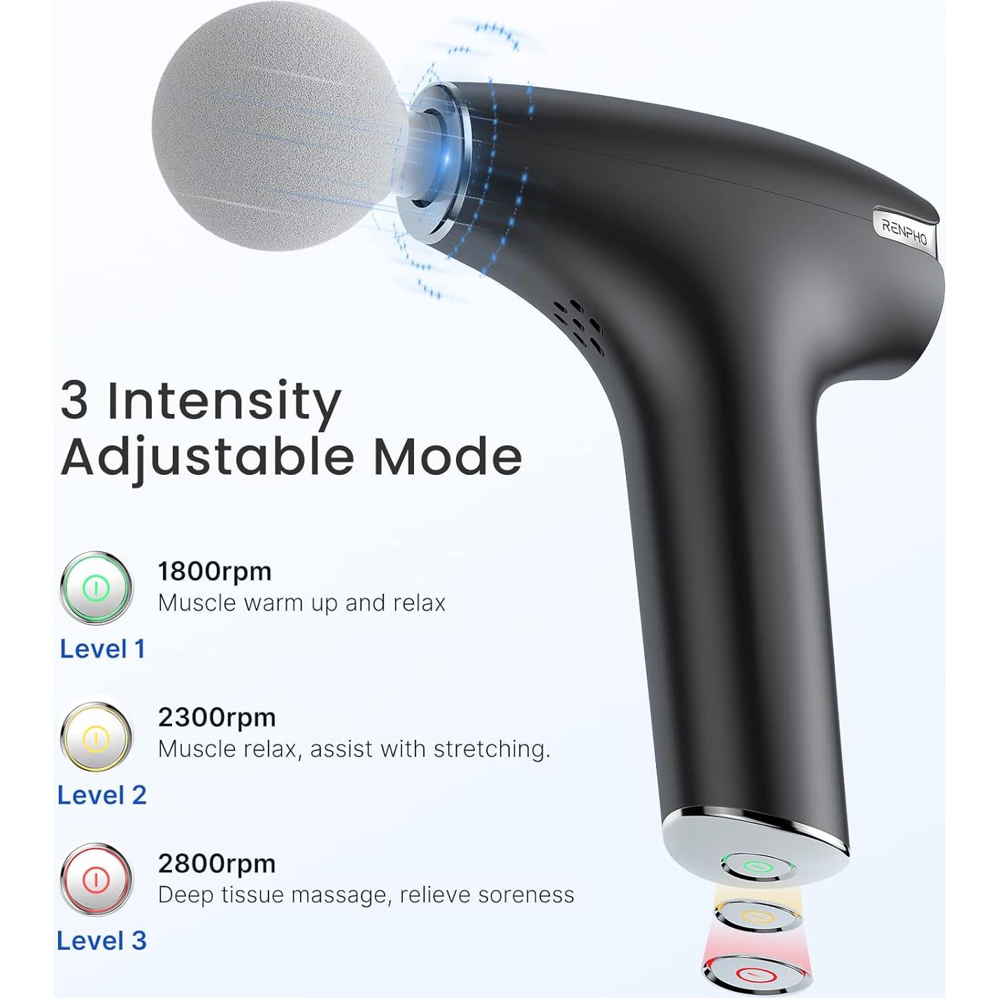 Pistola de Masaje RENPHO R-C005 con Calor y 4 Cabezales