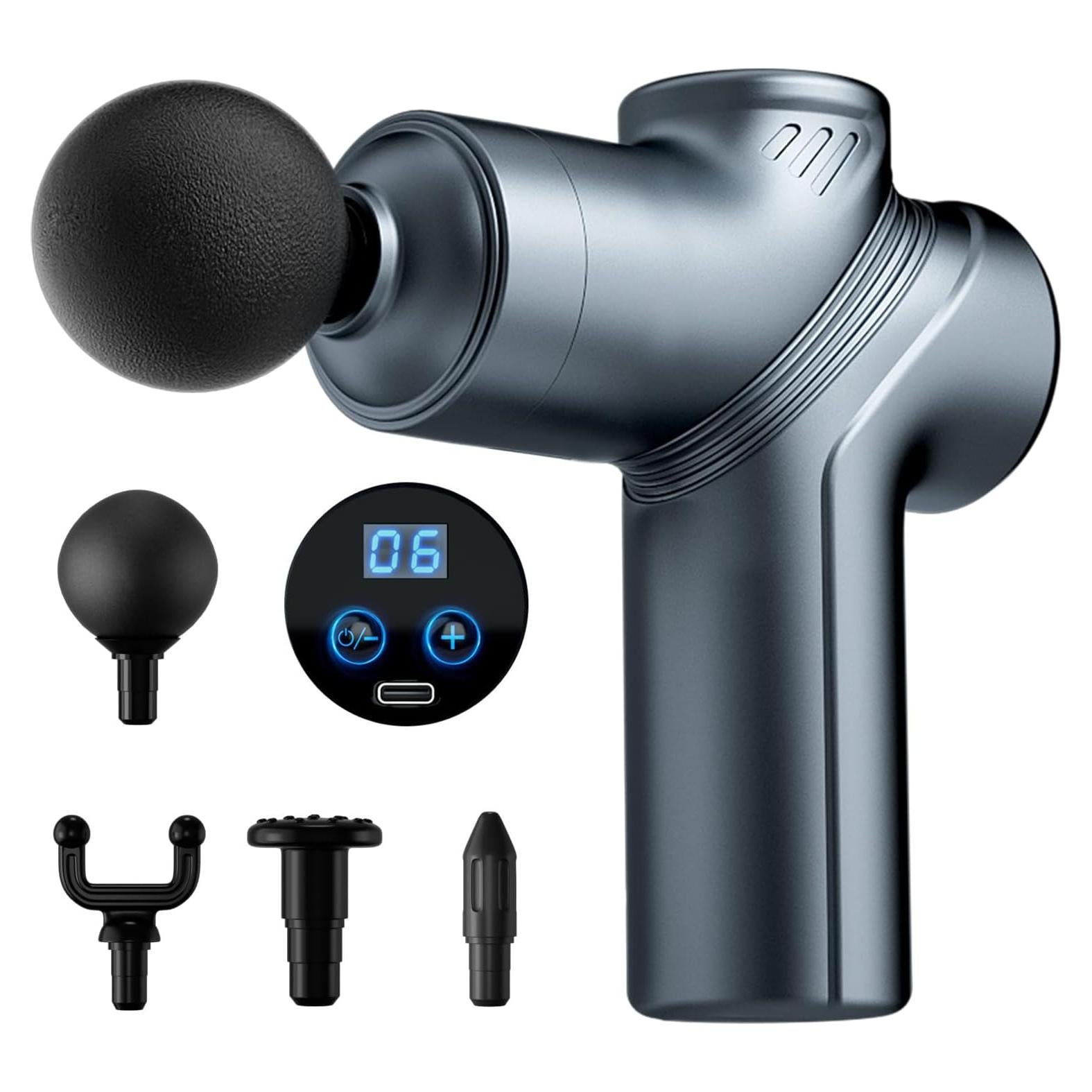 Pistola de Masaje LEK-518X-8 Portátil con 4 Cabezas Intercambiables