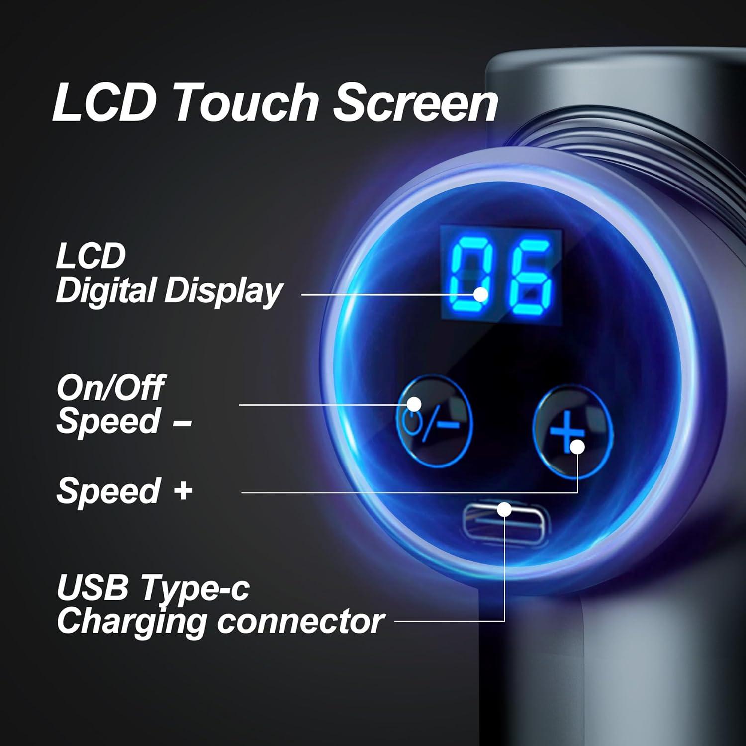 Pistola de Masaje LEK-518X-8 Portátil con 4 Cabezas Intercambiables