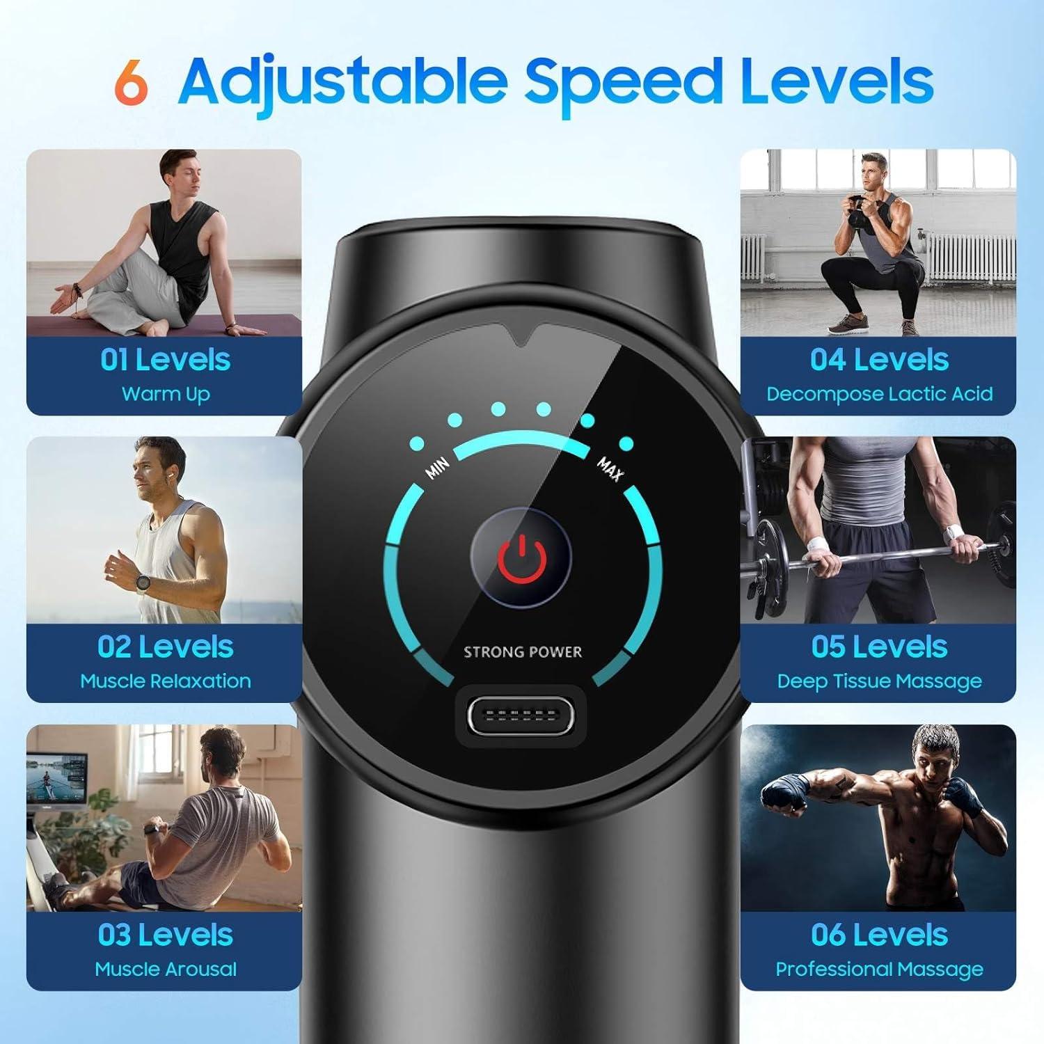 Pistola de Masaje Mini JOYSUWERUN 6 Velocidades 8 Accesorios