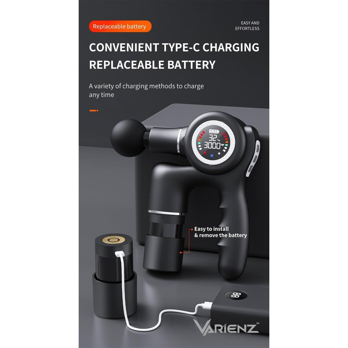 Pistola de Masaje VARIENZ VM PRO con Calor y Frío 15 Velocidades