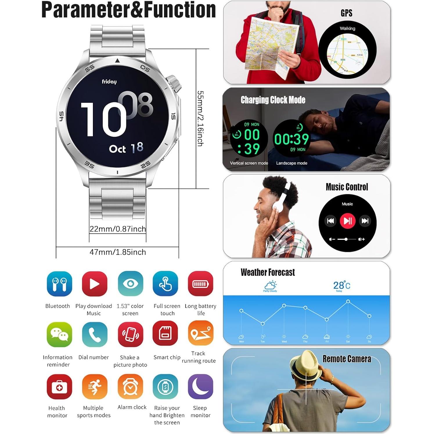 Reloj Inteligente Deportivo RollsTimi X2Max Plata 1.53" HD