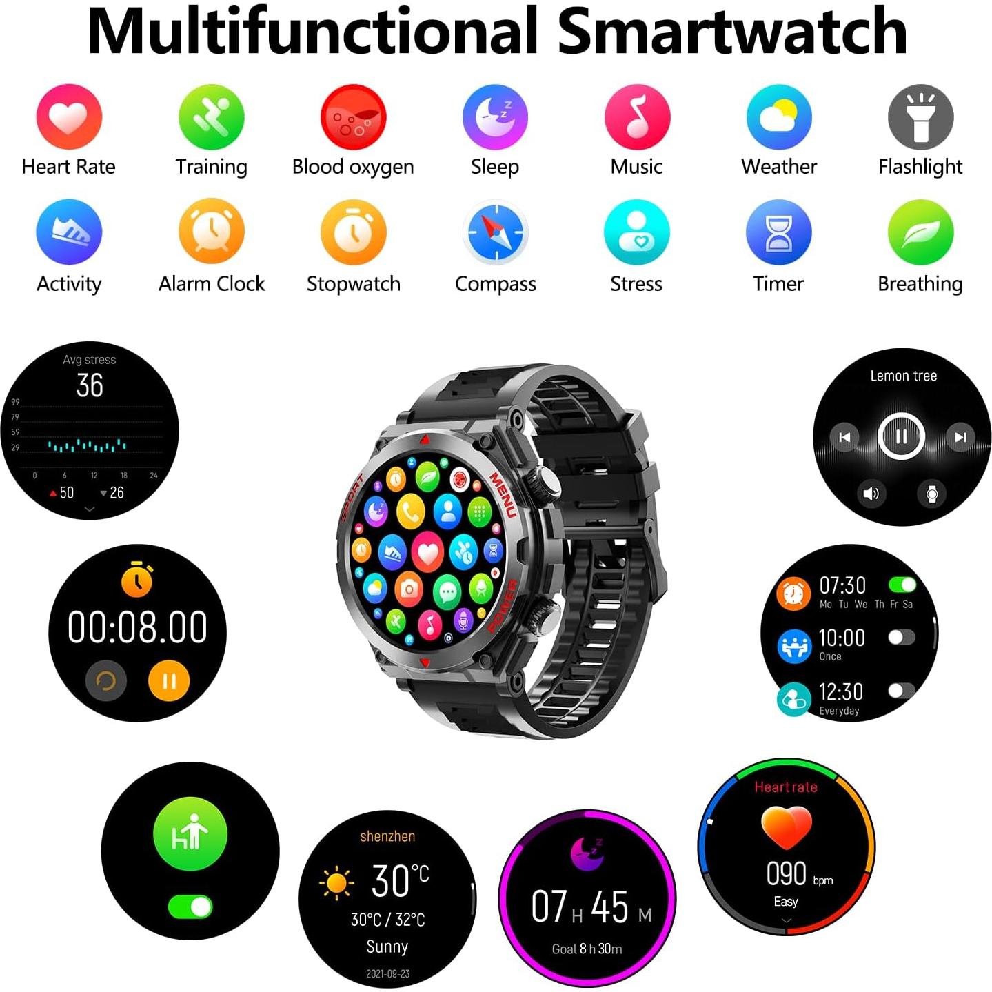 Reloj Inteligente Militar Jdcrsj AI66, 1.52" HD, IP68, Fitness